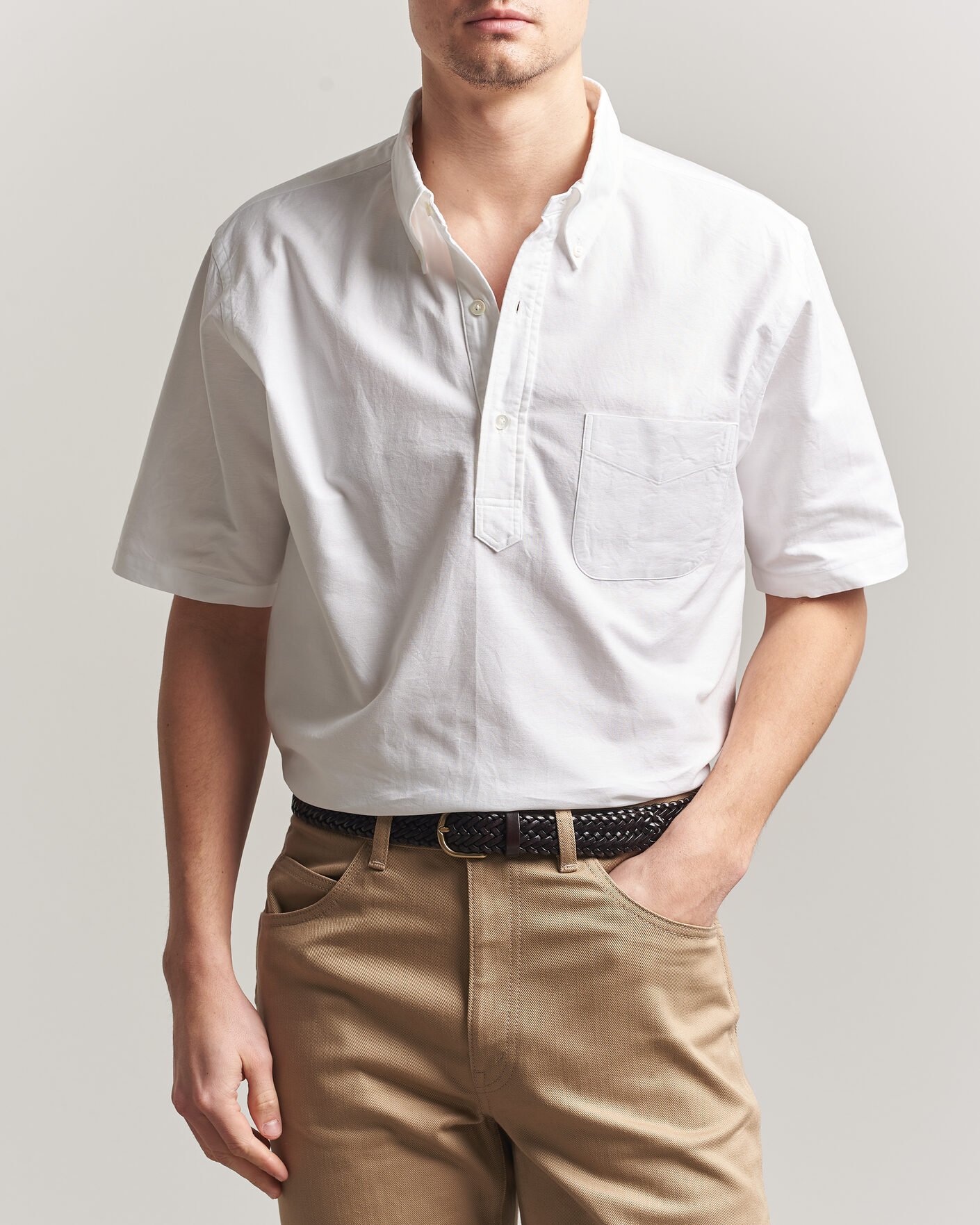 Homme | Chemises | Kamakura Shirts | Vintage Ivy Half Sleeve Oxford Popover White