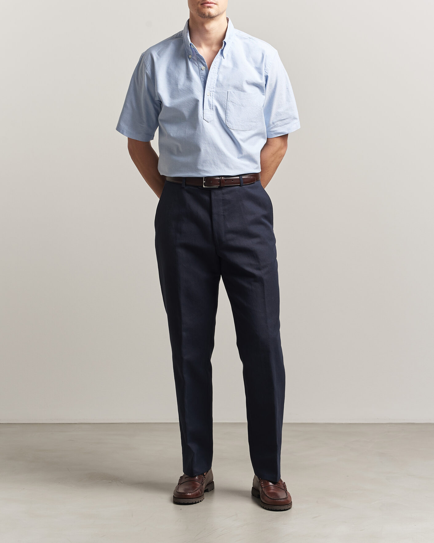 Homme | Chemises | Kamakura Shirts | Vintage Ivy Half Sleeve Oxford Popover Light Blue