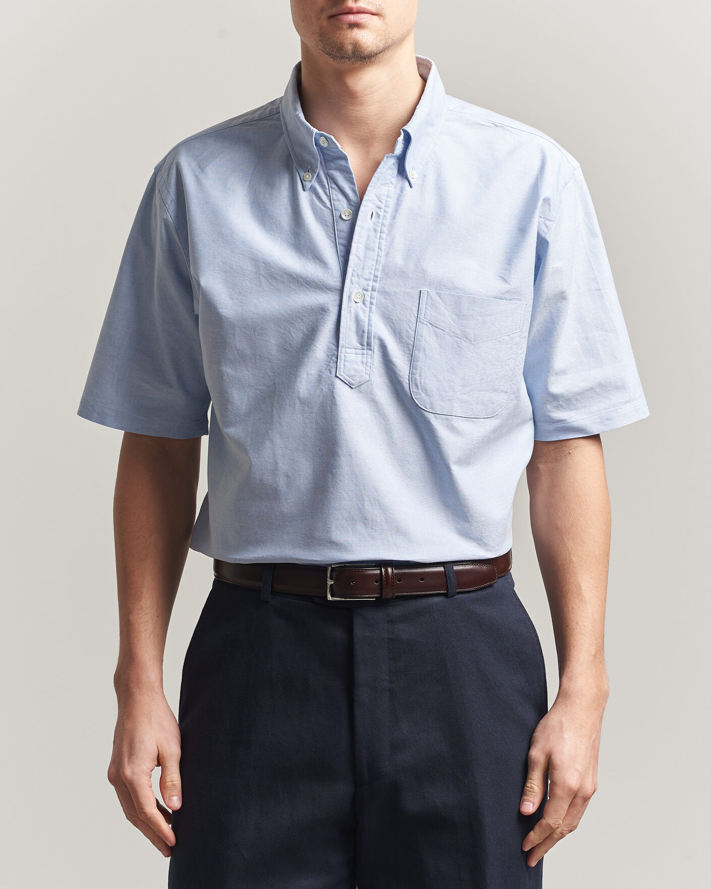 Homme | Chemises | Kamakura Shirts | Vintage Ivy Half Sleeve Oxford Popover Light Blue