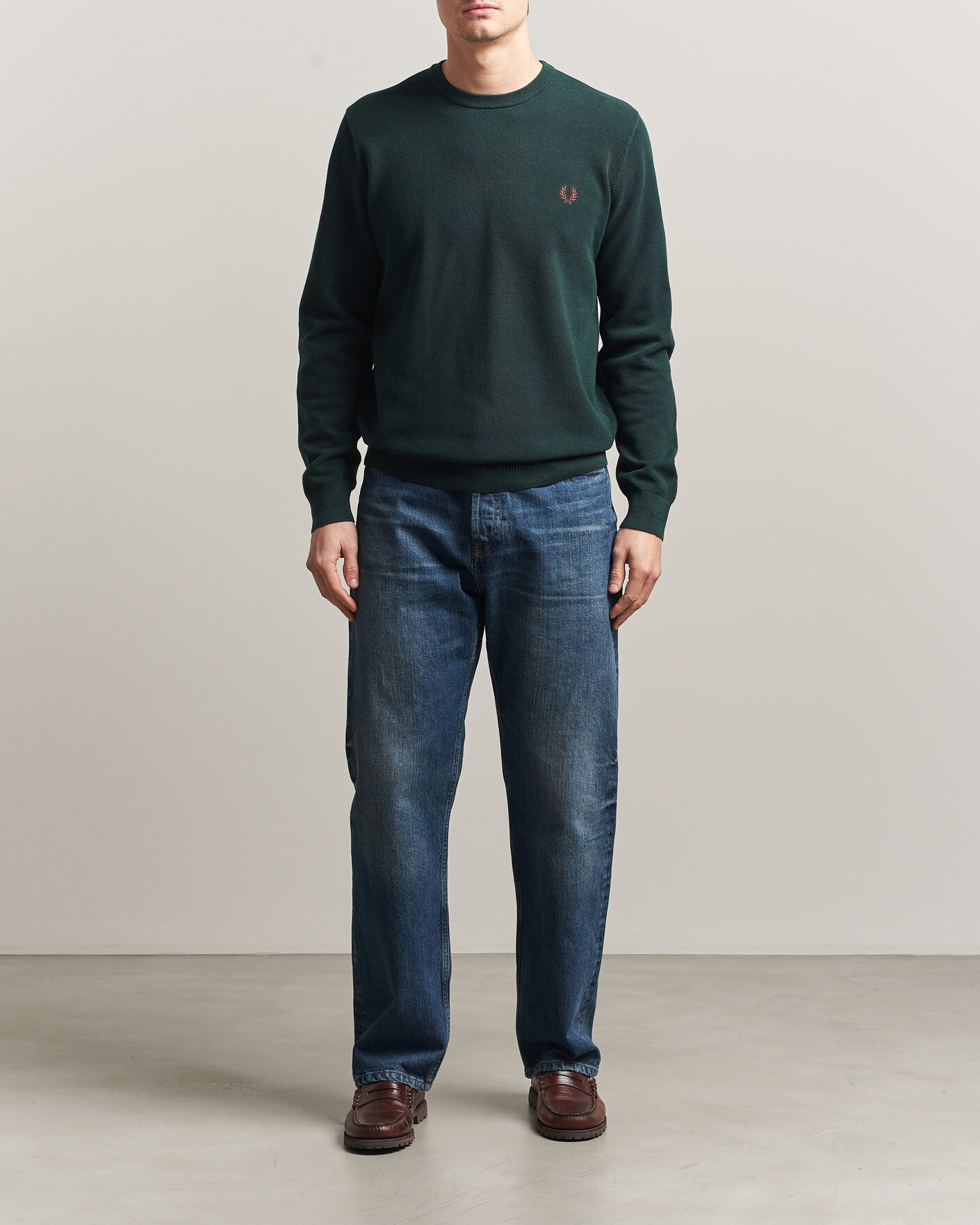 Homme | Pulls Et Tricots | Fred Perry | Piqué Stitched Sweater Grassroots Green