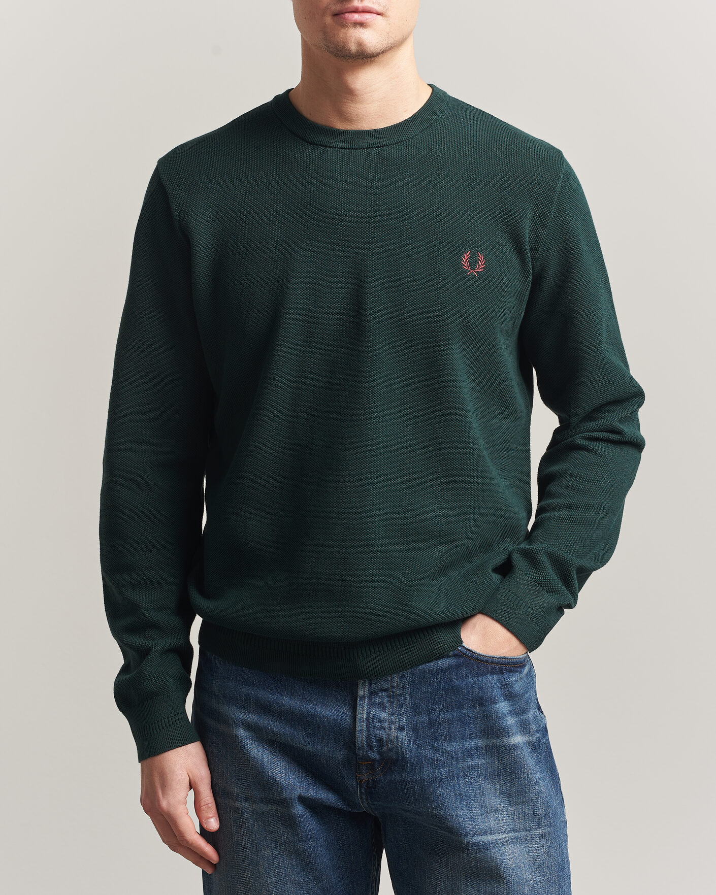 Homme | Pulls Et Tricots | Fred Perry | Piqué Stitched Sweater Grassroots Green