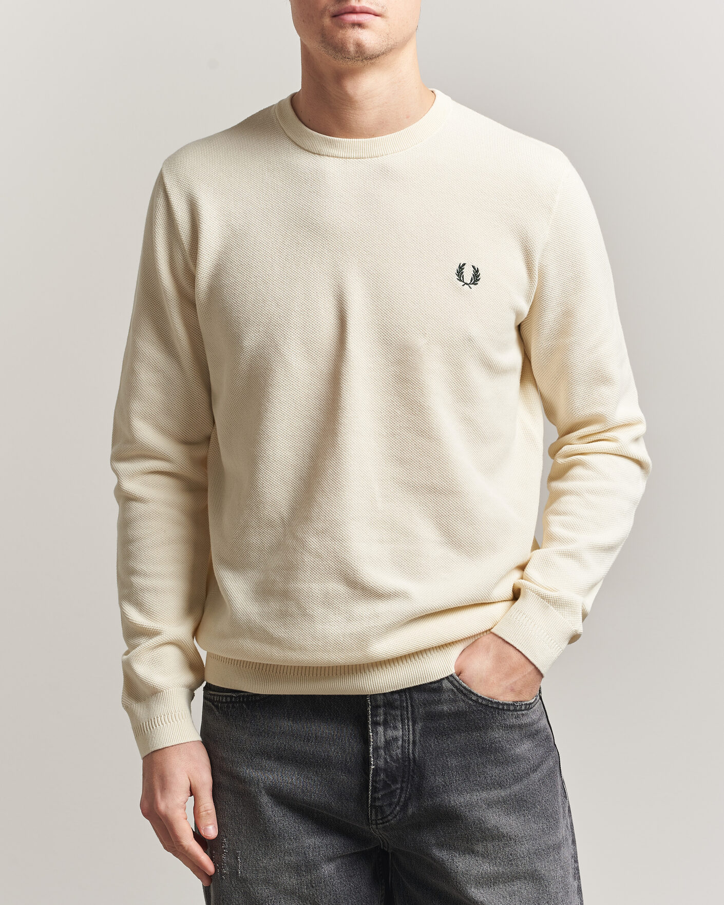 Homme | Pulls Et Tricots | Fred Perry | Piqué Stitched Sweater Ecru