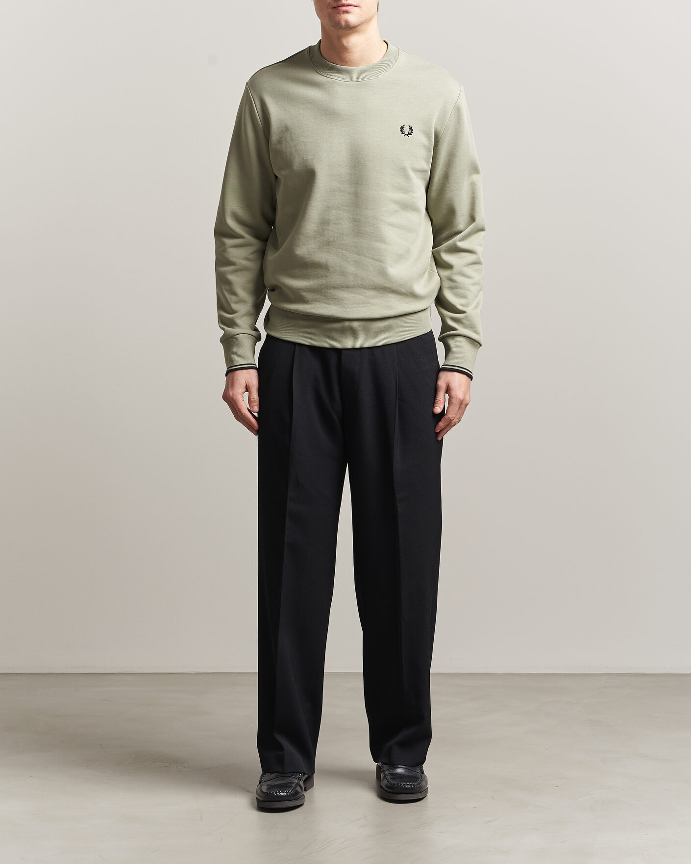 Homme | Pulls Et Tricots | Fred Perry | Crew Neck Sweatshirt Seagrass Green