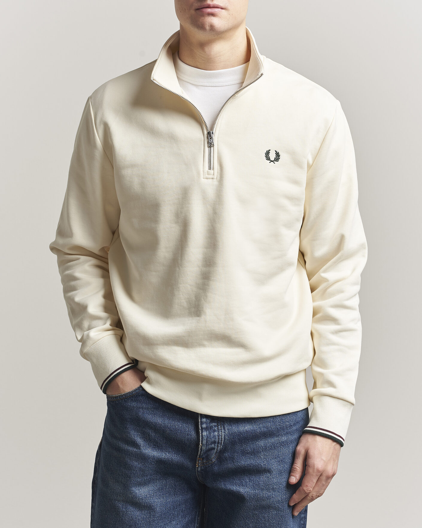 Homme | Pulls Et Tricots | Fred Perry | Half Zip Sweatshirt Ecru