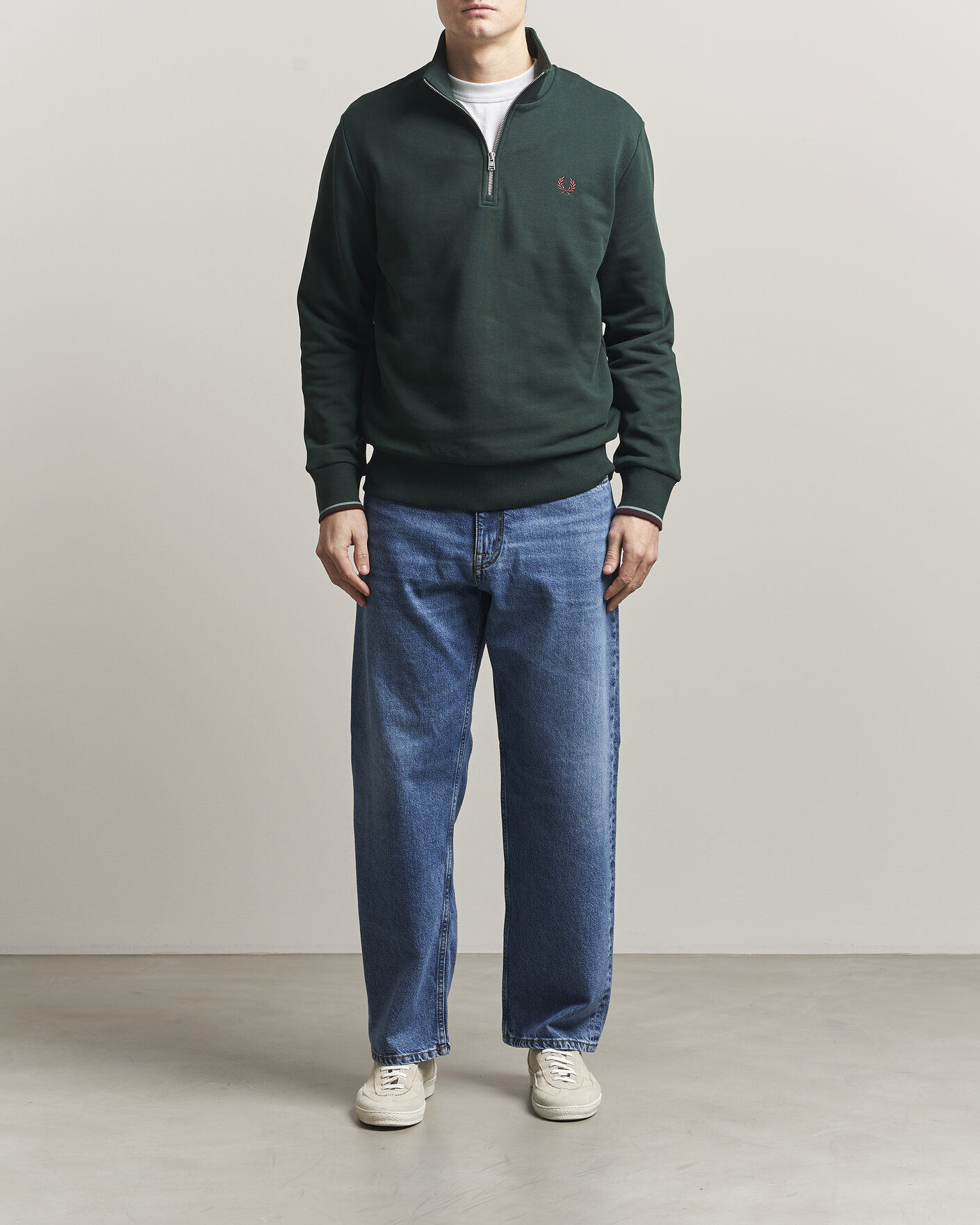 Homme | Pulls Et Tricots | Fred Perry | Half Zip Sweatshirt Grassroots Green