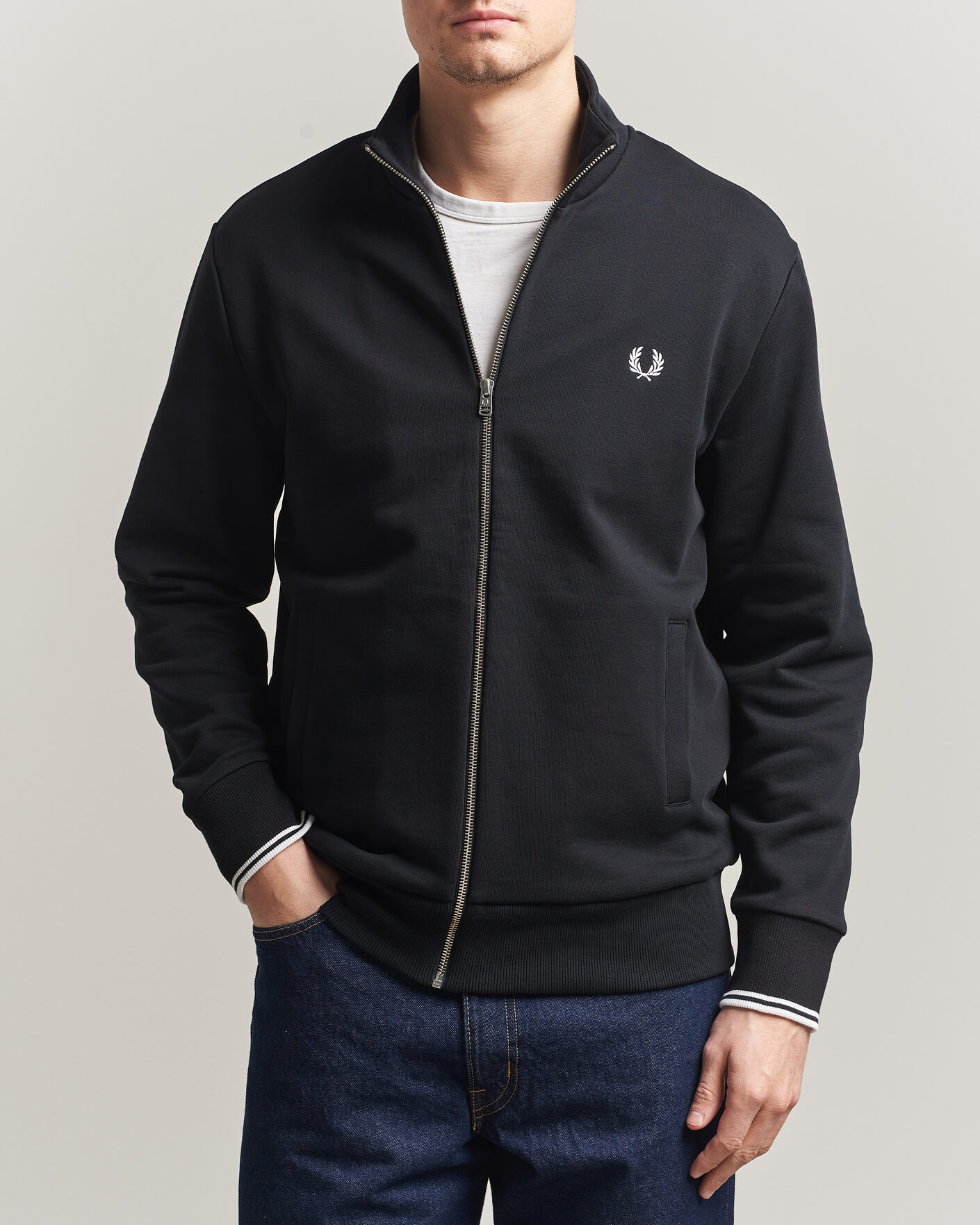 Homme | Pulls Et Tricots | Fred Perry | Full Zip Sweatshirt Black
