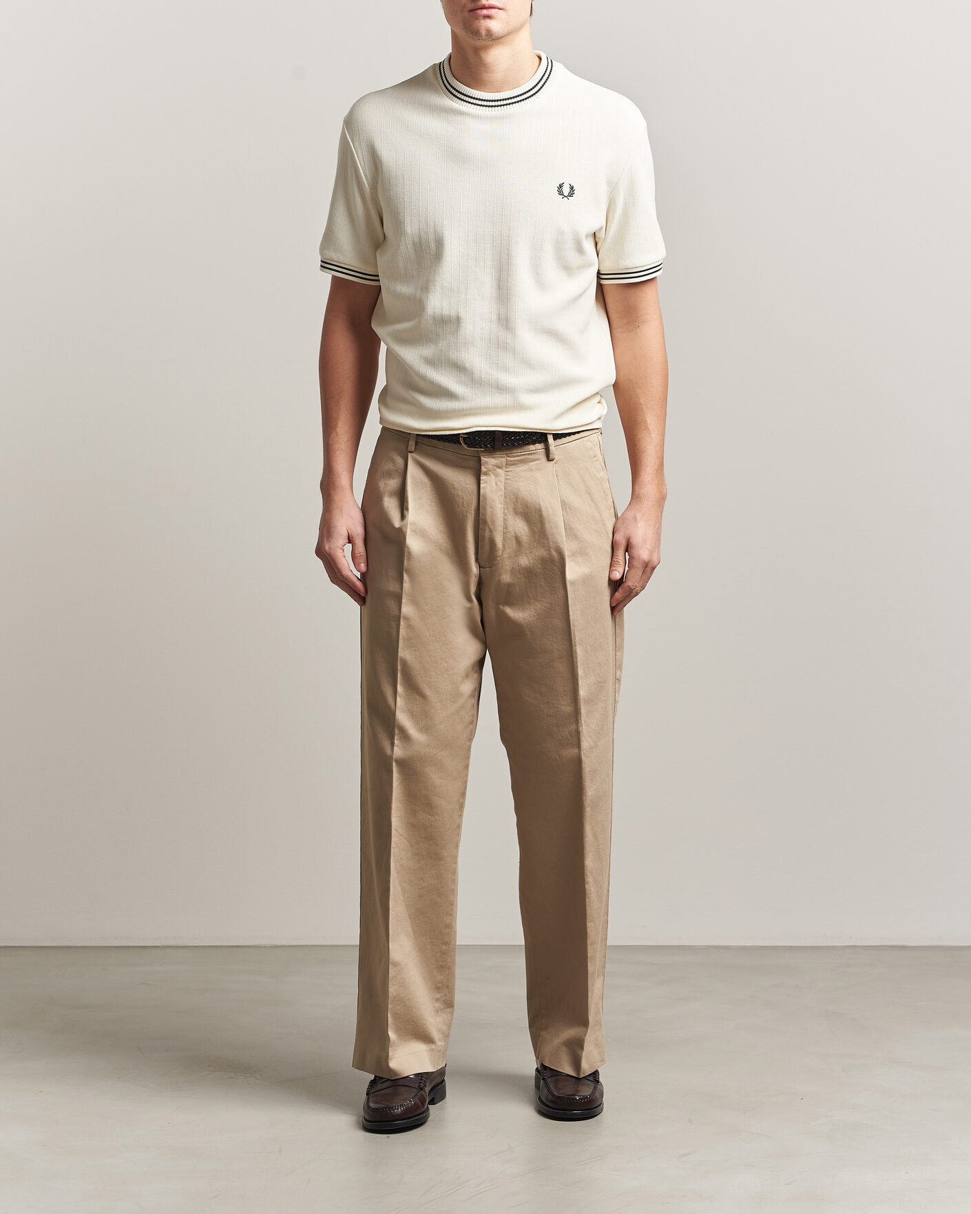 Homme | T-shirts | Fred Perry | Rib Knitted T-Shirt Ecru