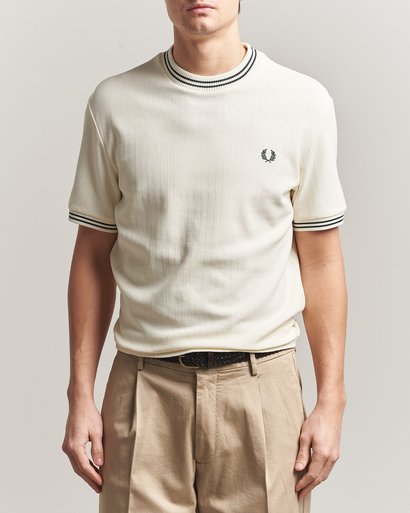 Homme | T-shirts | Fred Perry | Rib Knitted T-Shirt Ecru