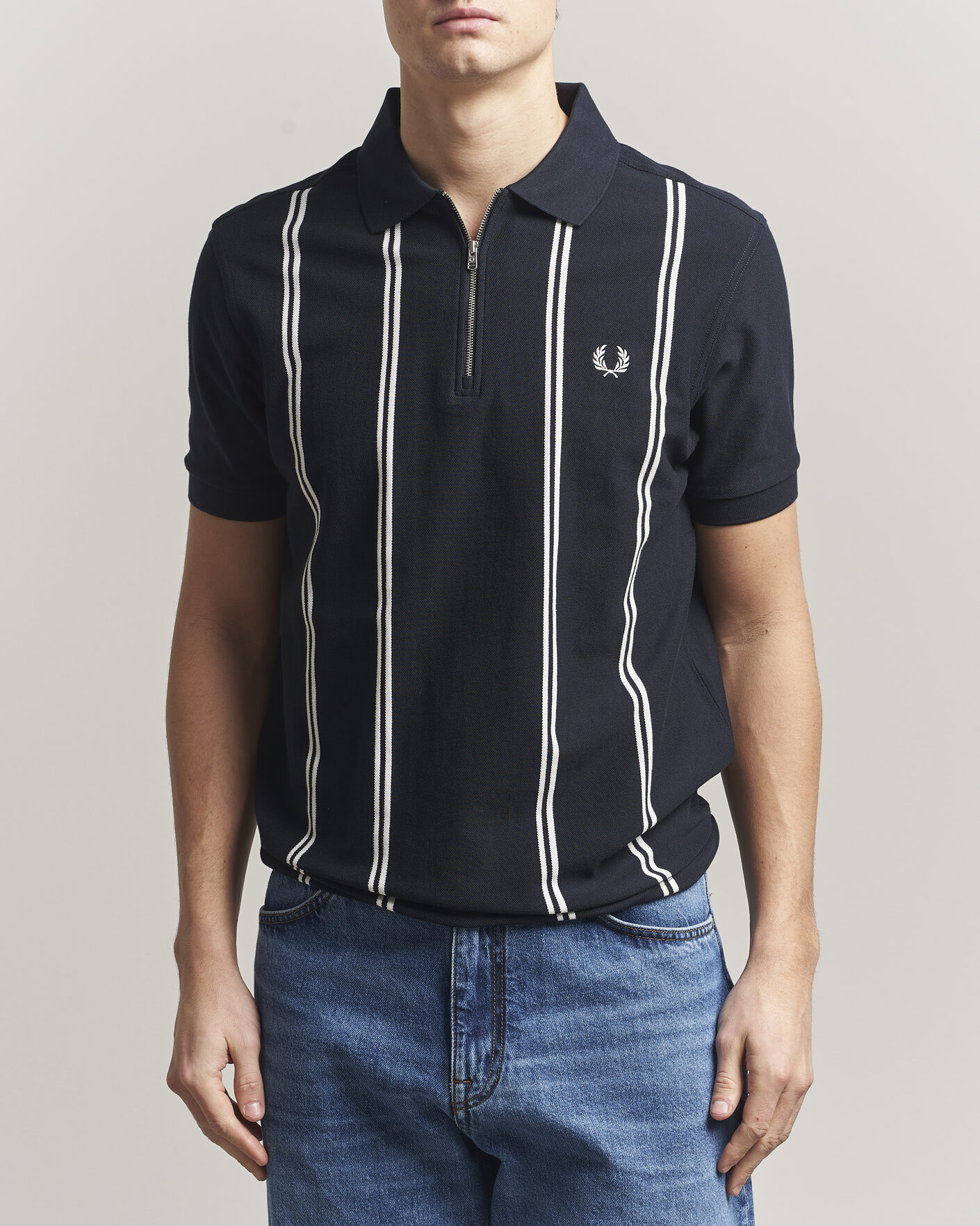 Homme | Polos | Fred Perry | Vertical Striped Polo Navy