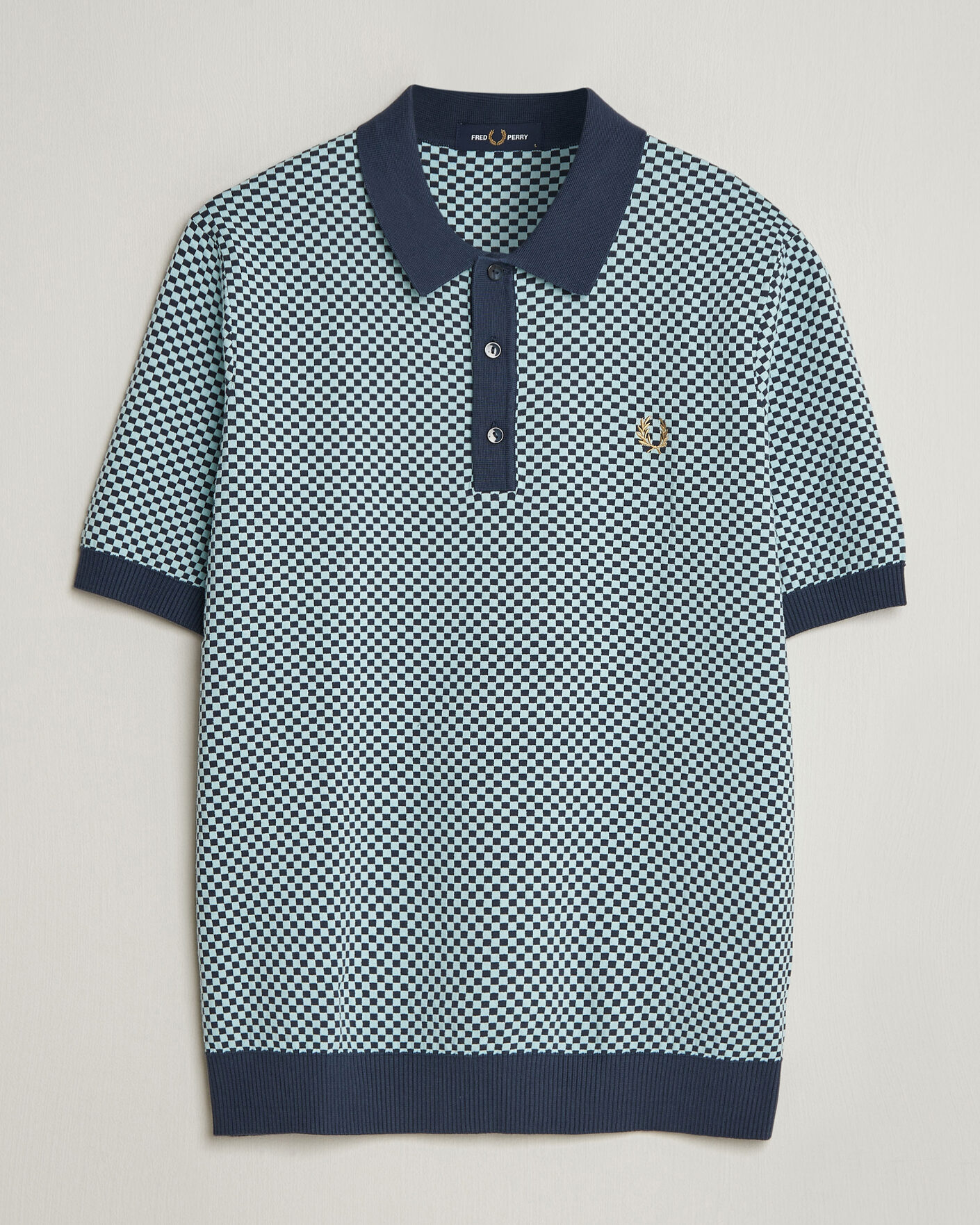 Homme | Polos | Fred Perry | Checkboard Knitted Polo Dark Airforce