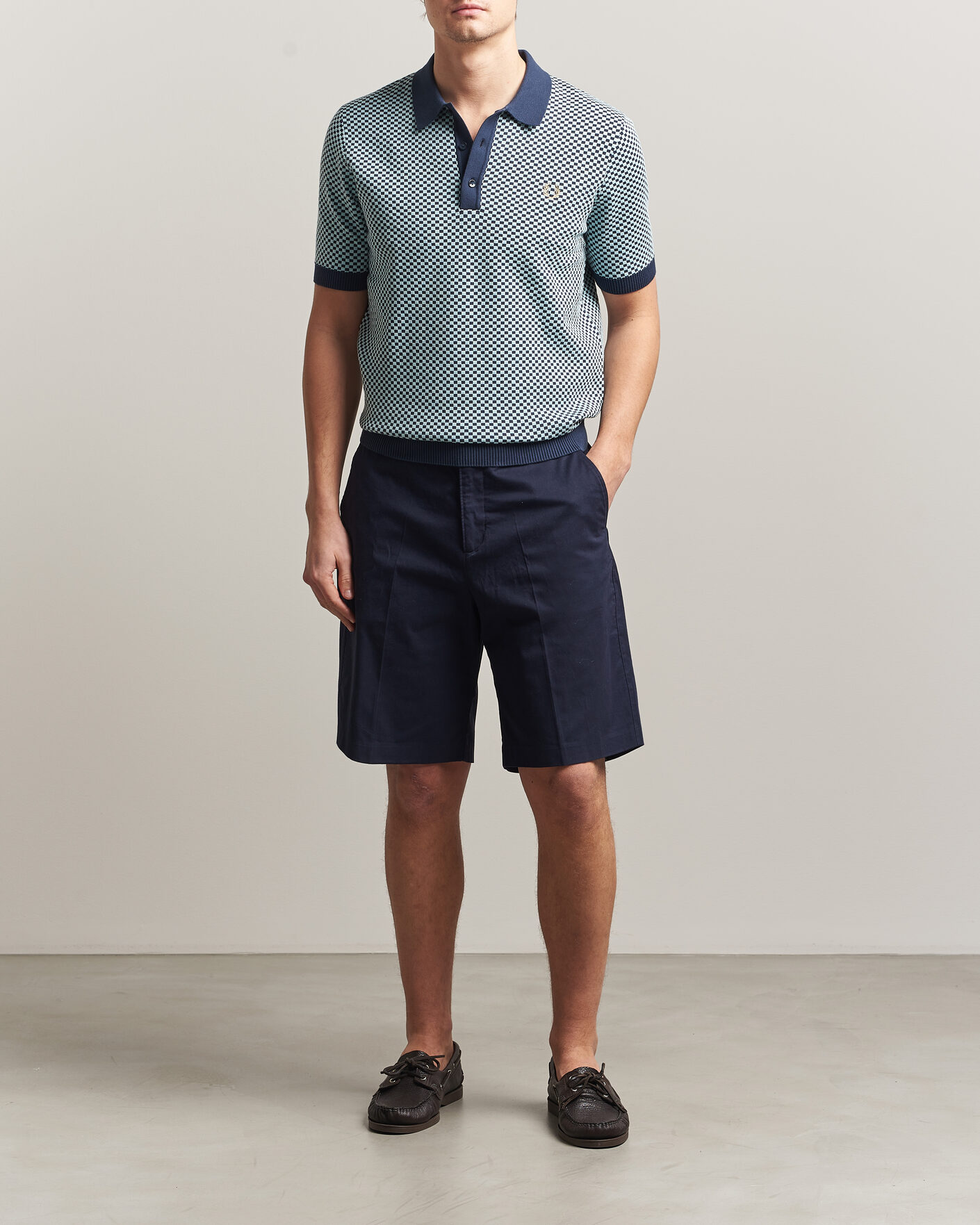 Homme | Polos | Fred Perry | Checkboard Knitted Polo Dark Airforce