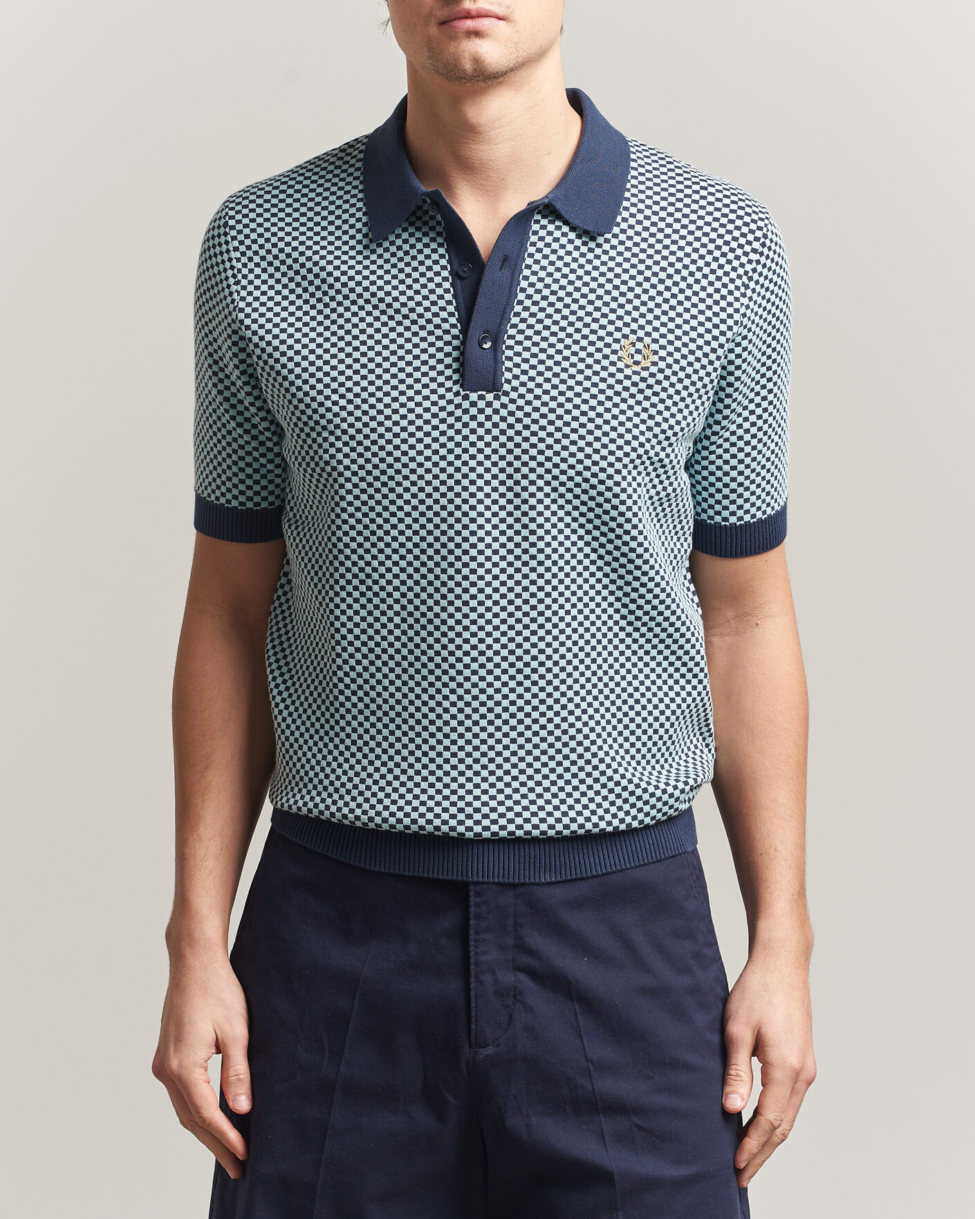 Homme | Polos | Fred Perry | Checkboard Knitted Polo Dark Airforce