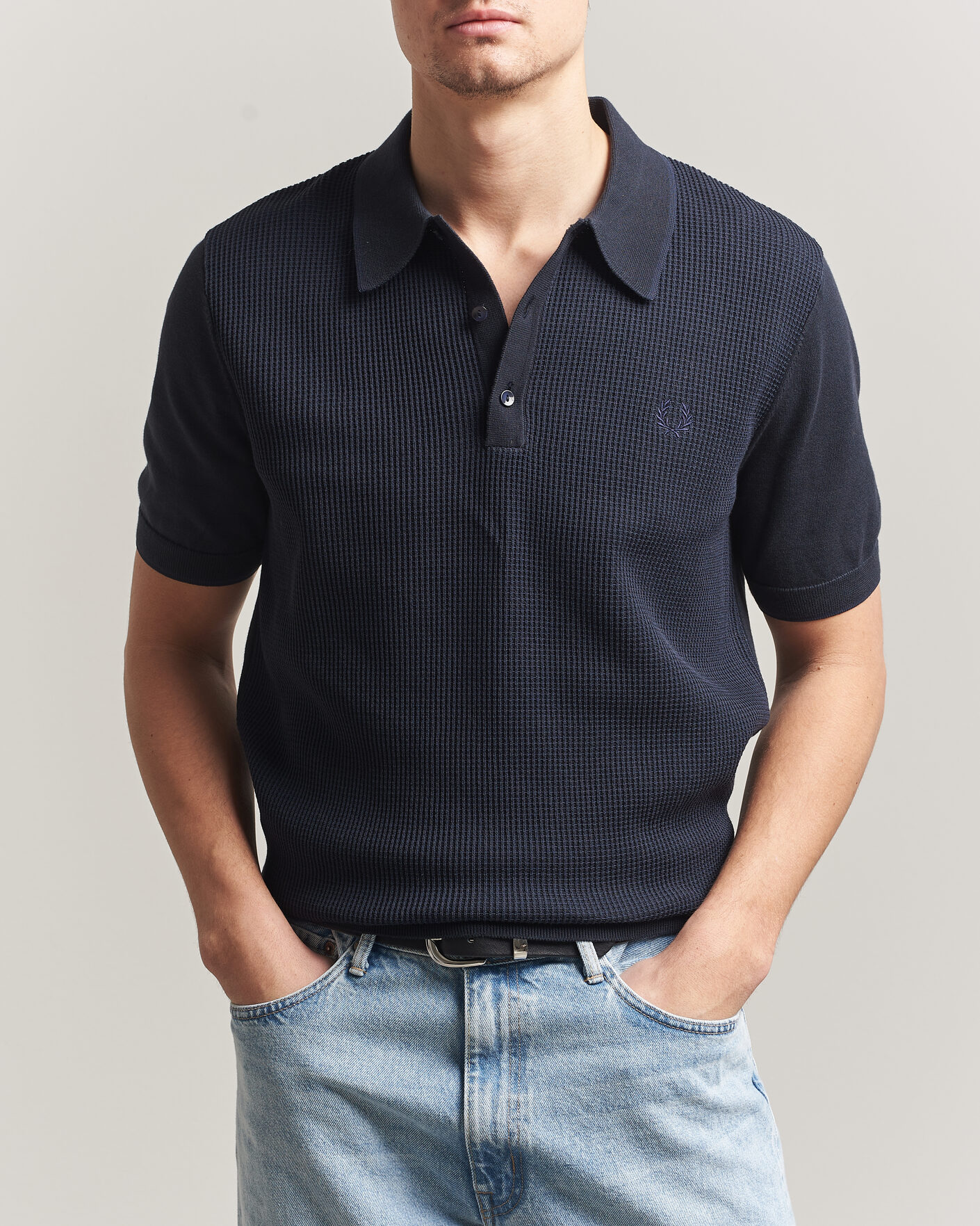Homme | Polos | Fred Perry | Waffle Knitted Polo Navy