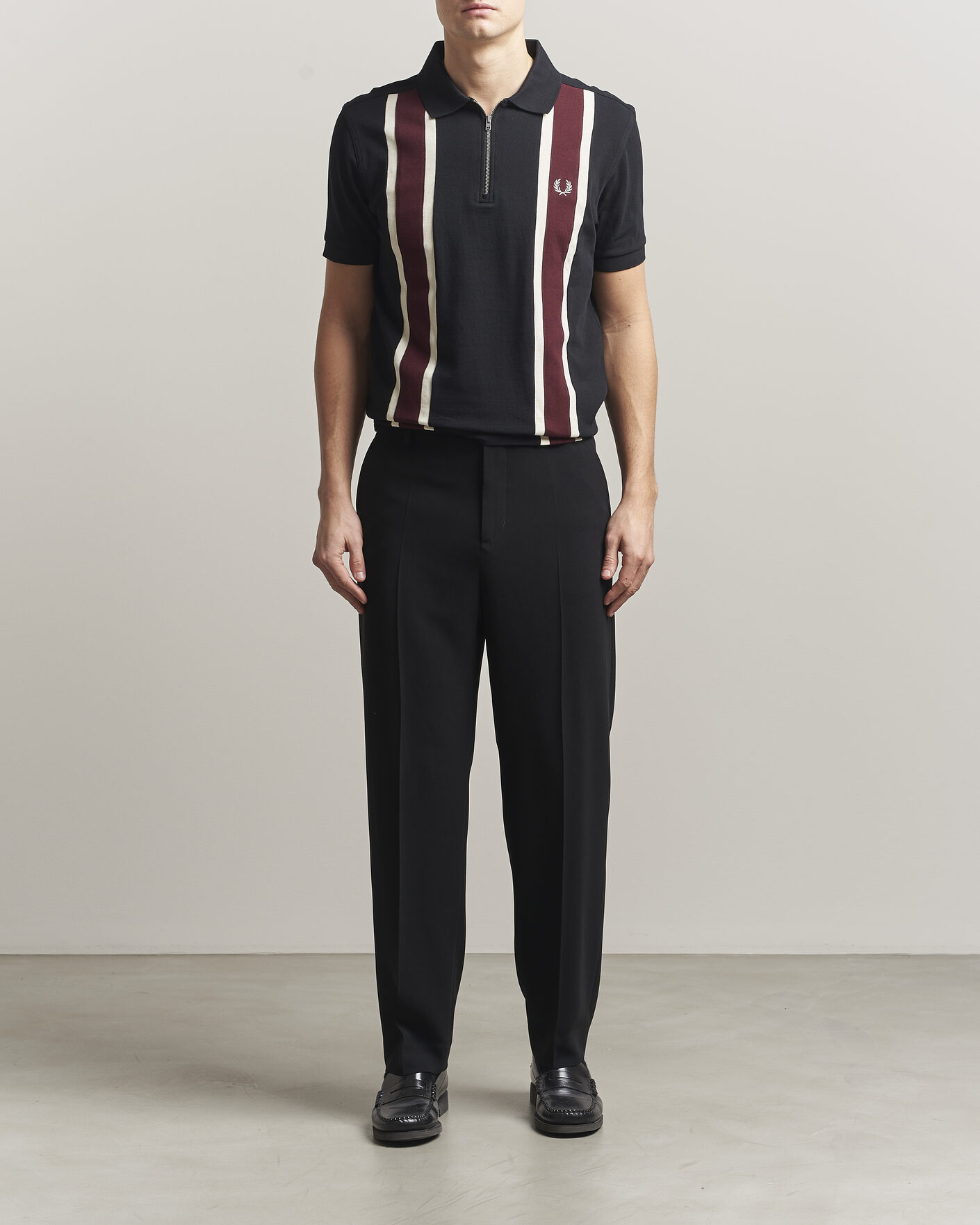 Homme | Polos | Fred Perry | Tramline Half Zip Polo Black