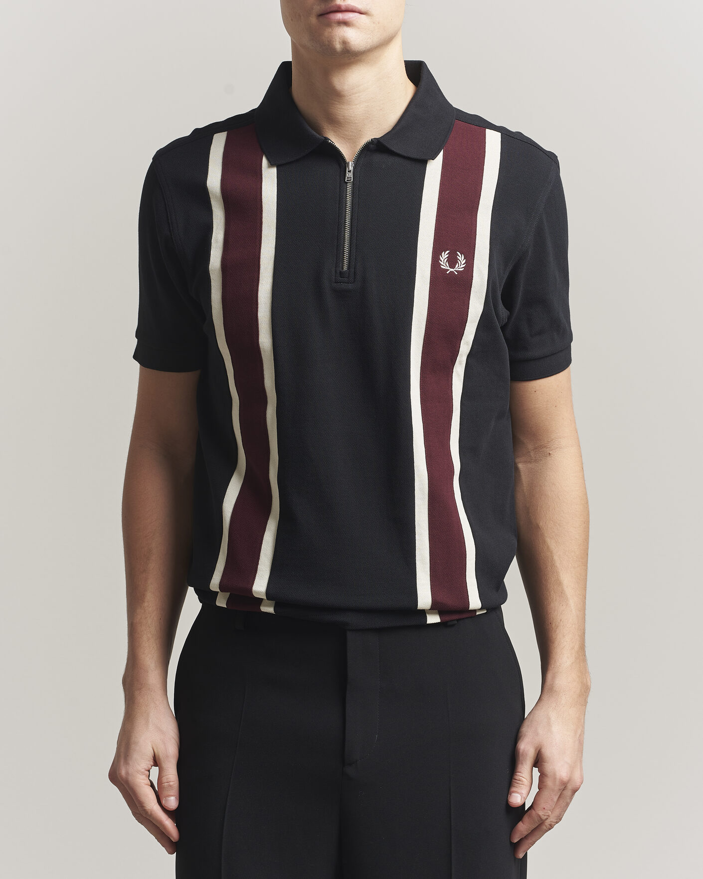 Homme | Polos | Fred Perry | Tramline Half Zip Polo Black