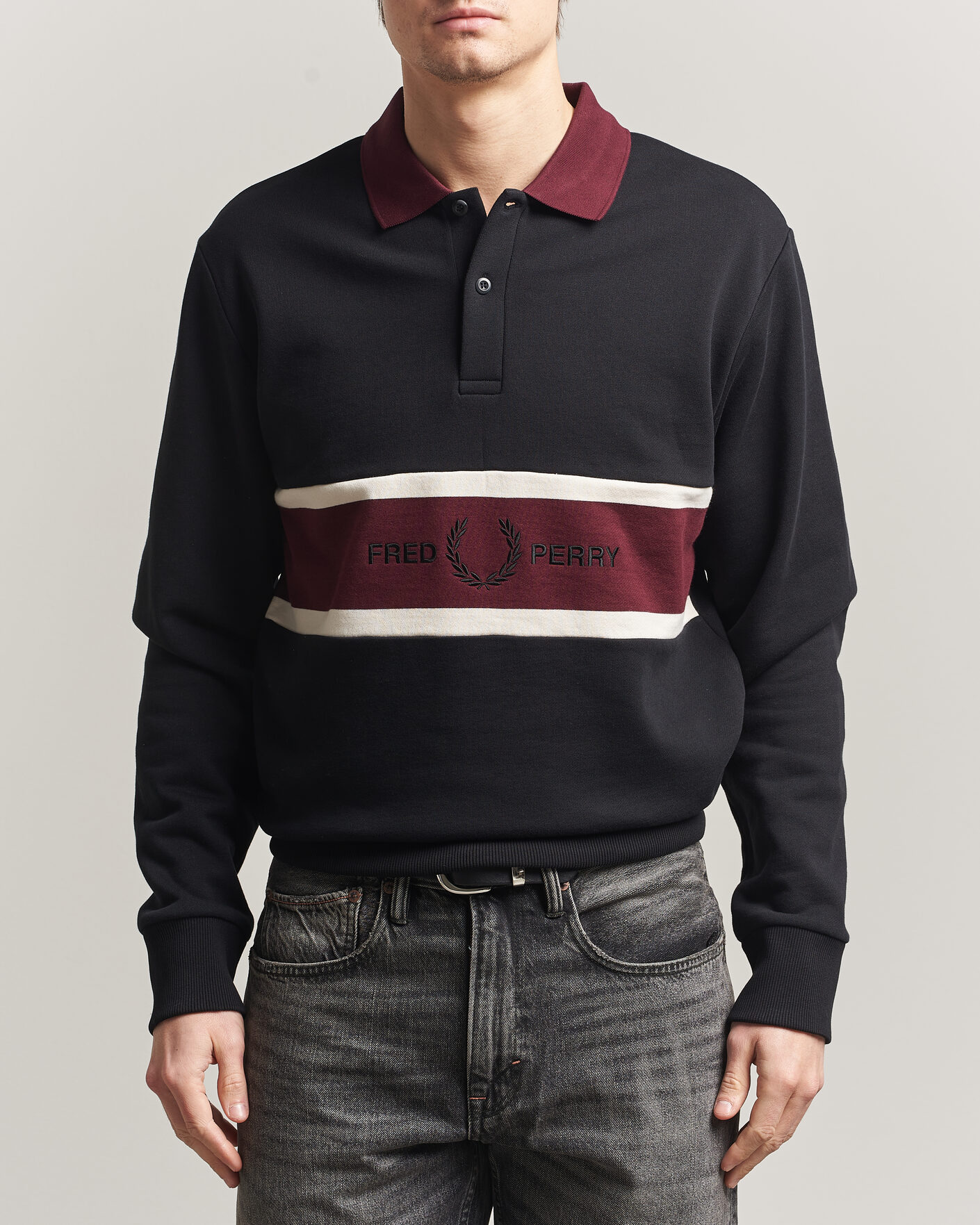 Homme | Pulls Et Tricots | Fred Perry | Embroidered Paneled Polo Sweater Black