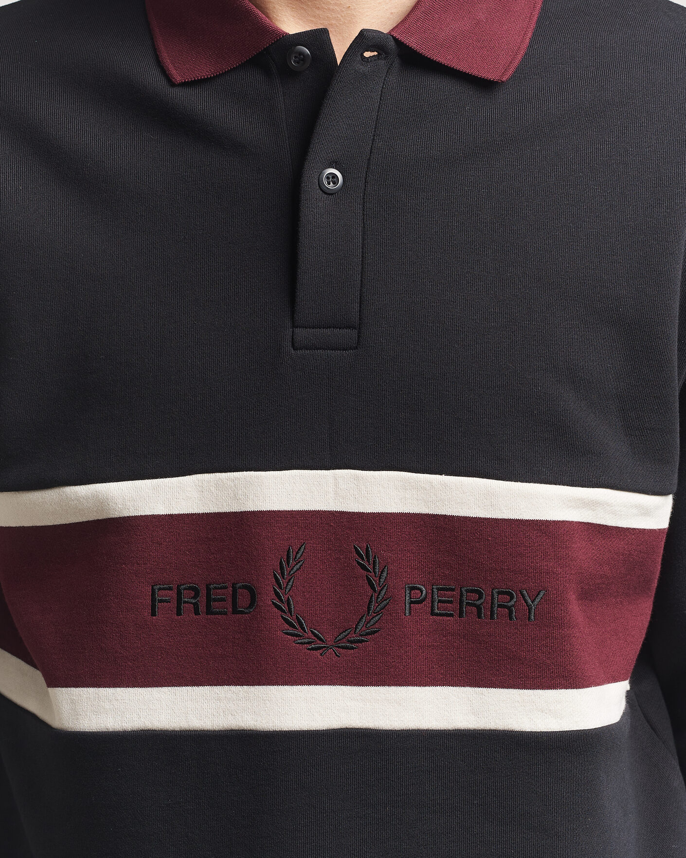Homme | Pulls Et Tricots | Fred Perry | Embroidered Paneled Polo Sweater Black
