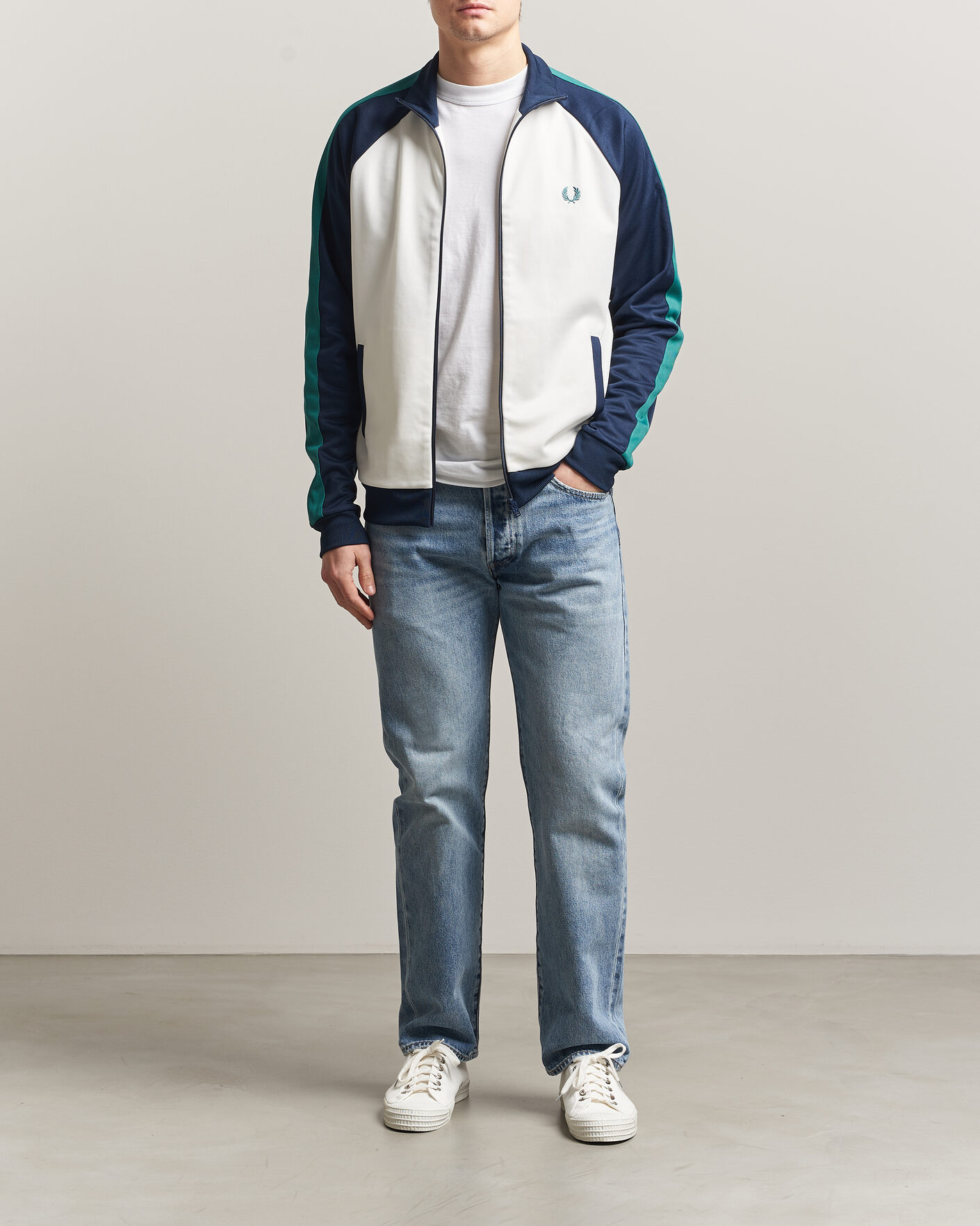 Homme | Pulls Et Tricots | Fred Perry | Contrast Sleeve Track Jacket Snow White