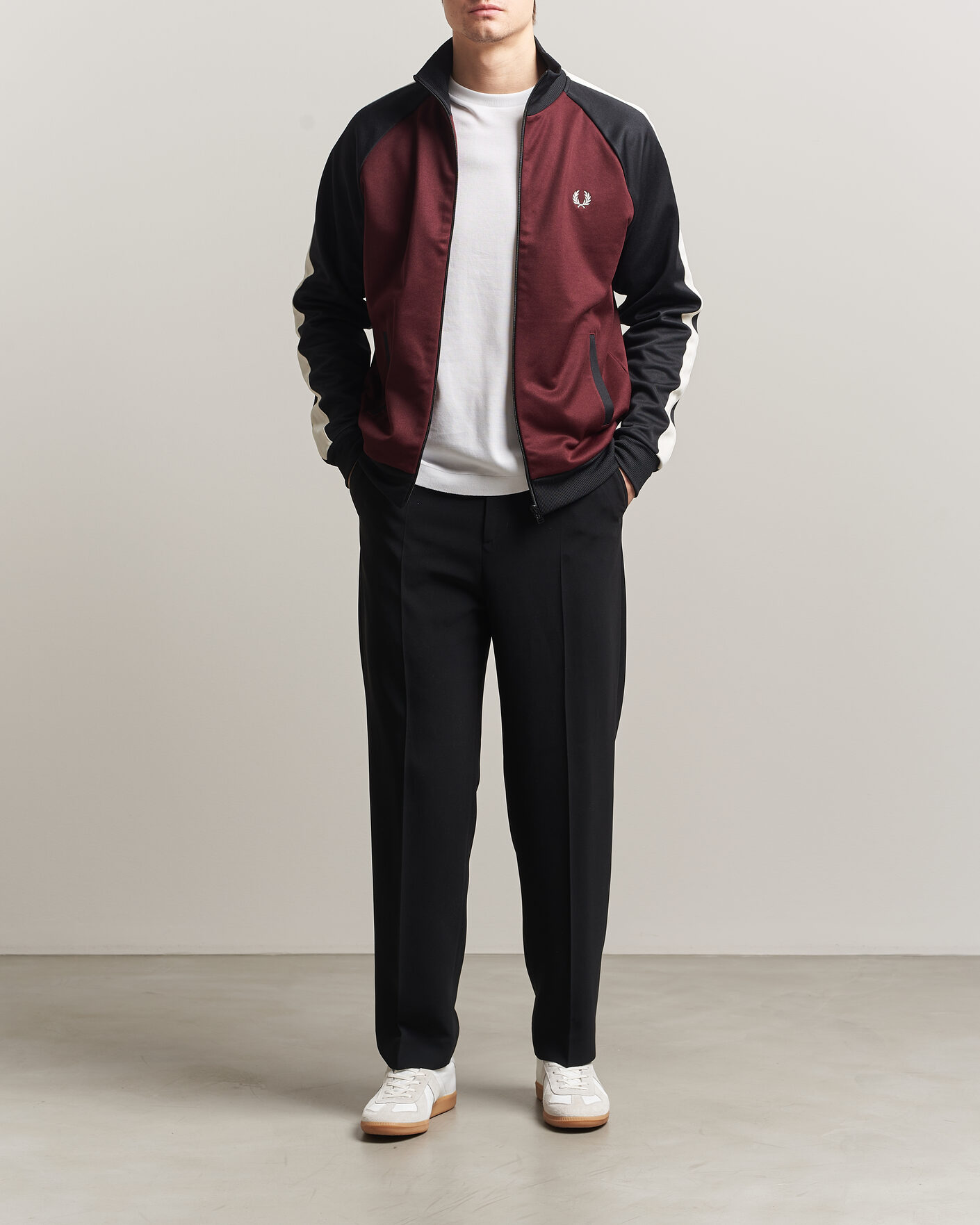 Homme | Pulls Et Tricots | Fred Perry | Contrast Sleeve Track Jacket Oxblood