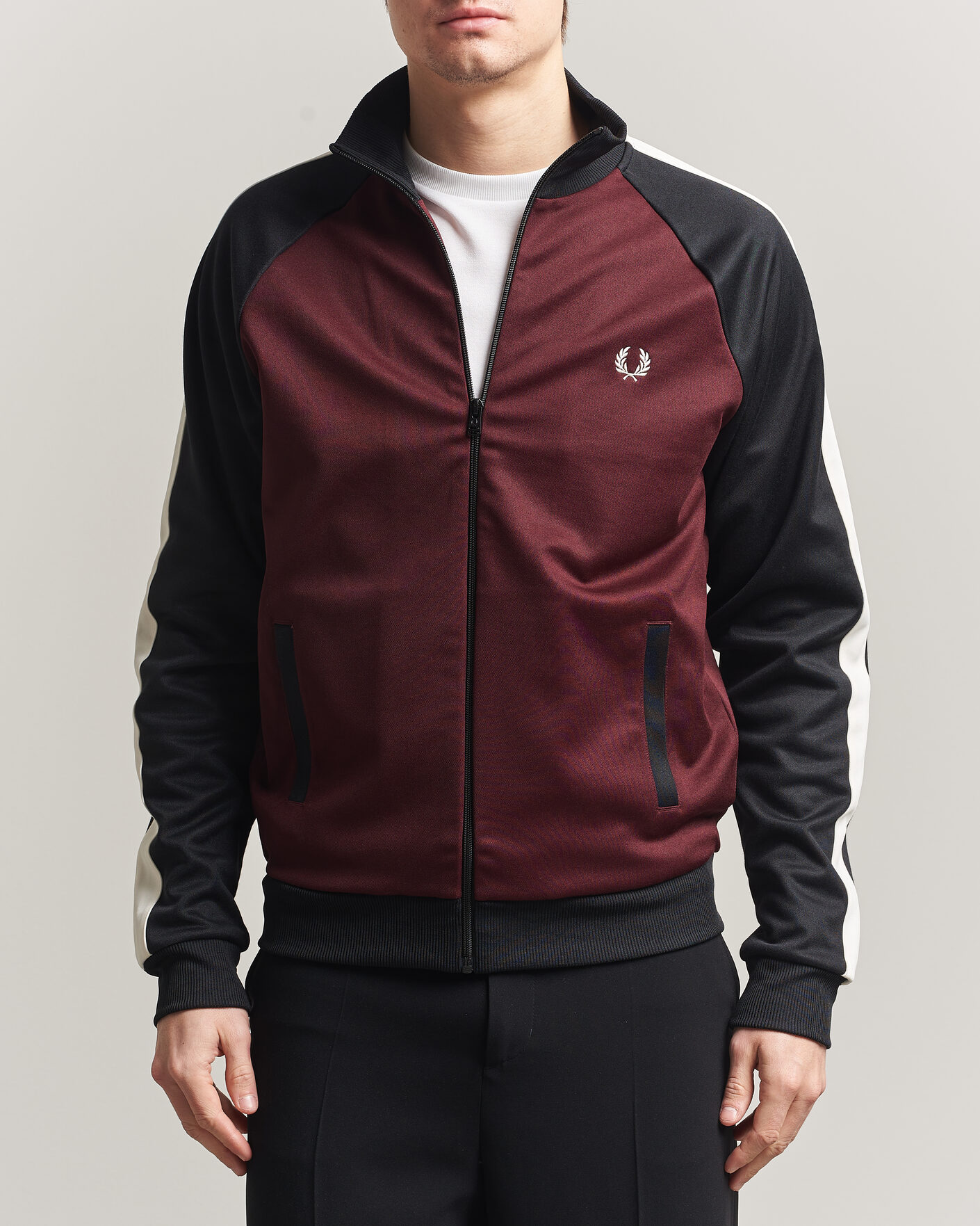 Homme | Pulls Et Tricots | Fred Perry | Contrast Sleeve Track Jacket Oxblood