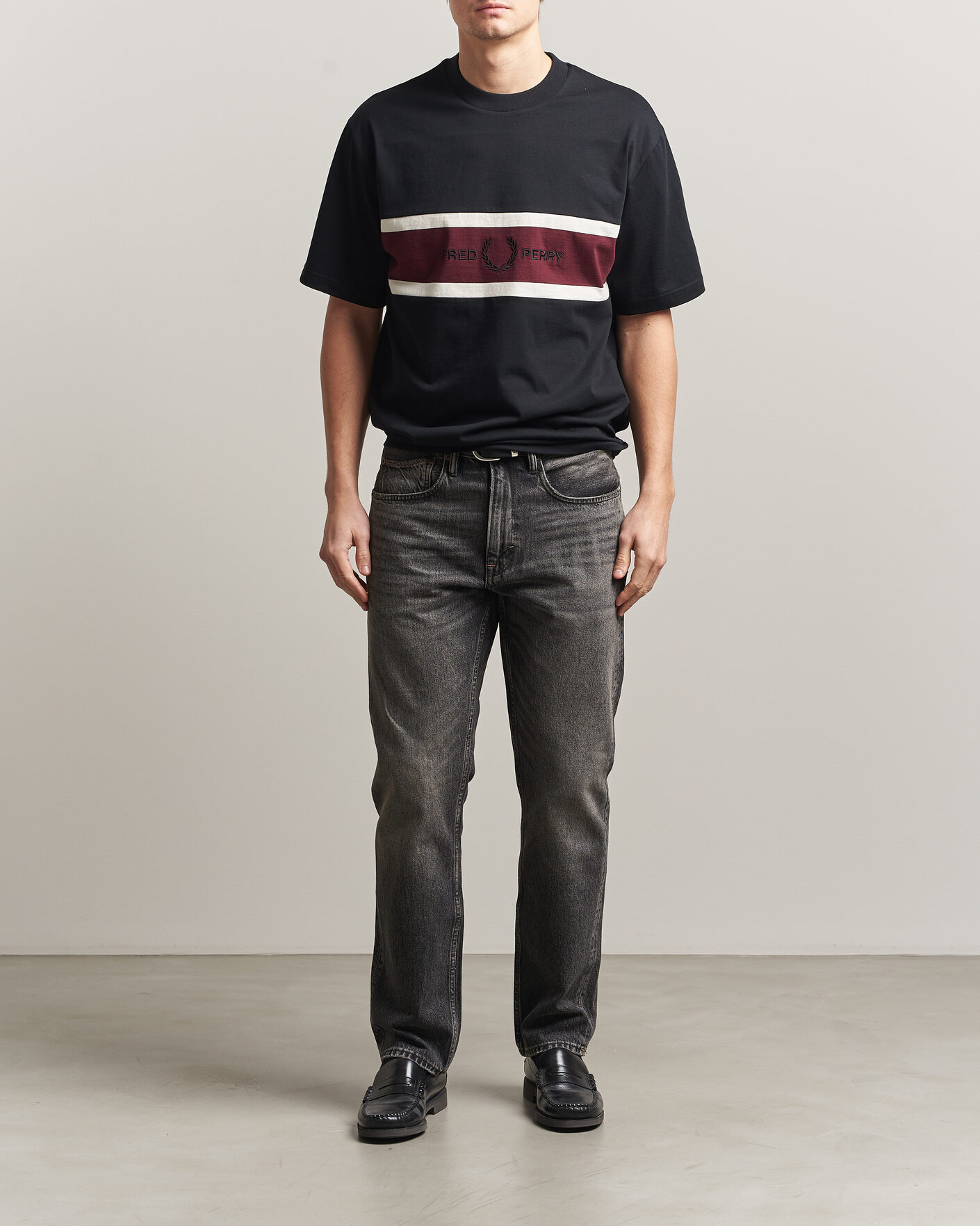 Homme | T-shirts | Fred Perry | Embroidered Paneled T-Shirt Black