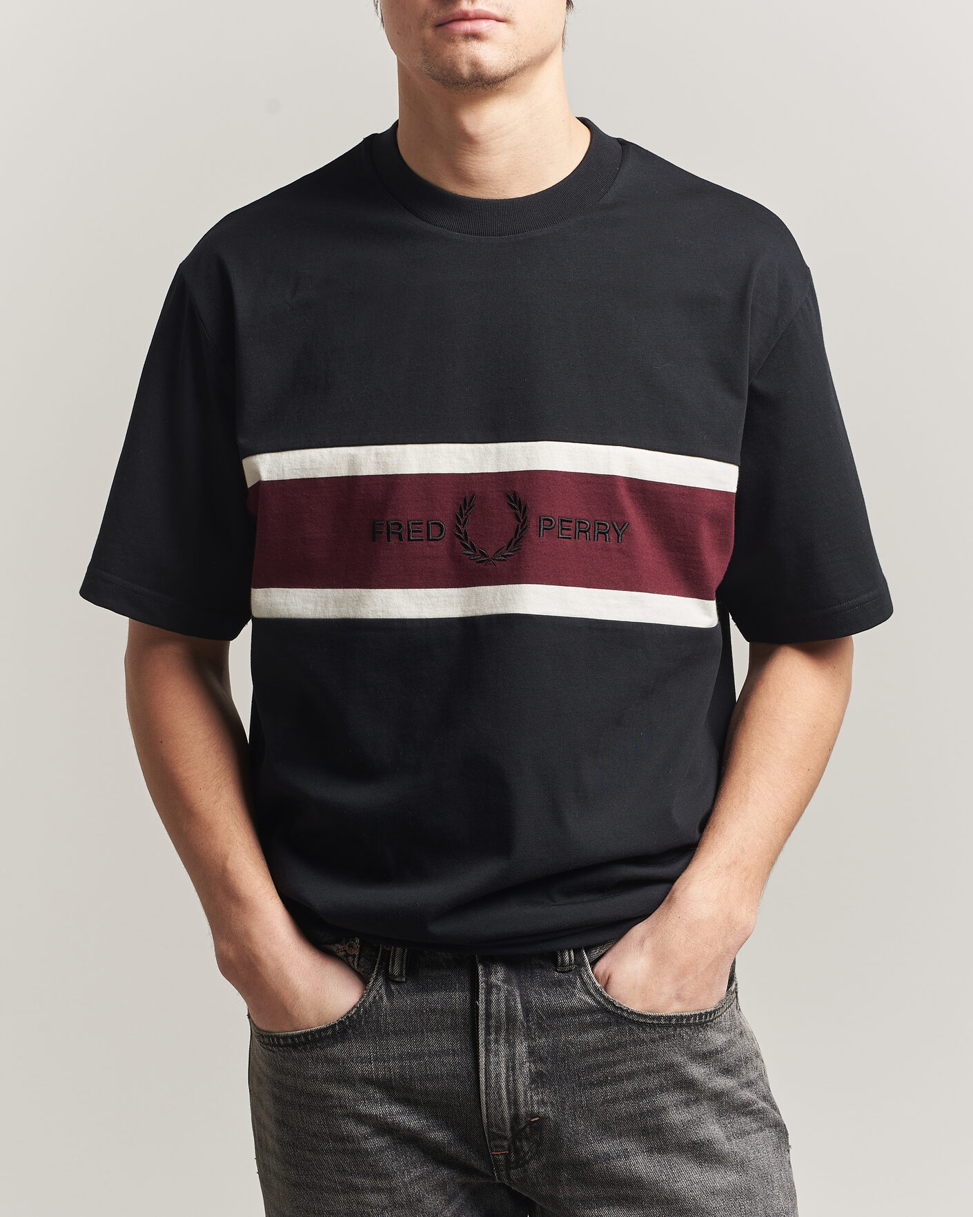 Homme | T-shirts | Fred Perry | Embroidered Paneled T-Shirt Black