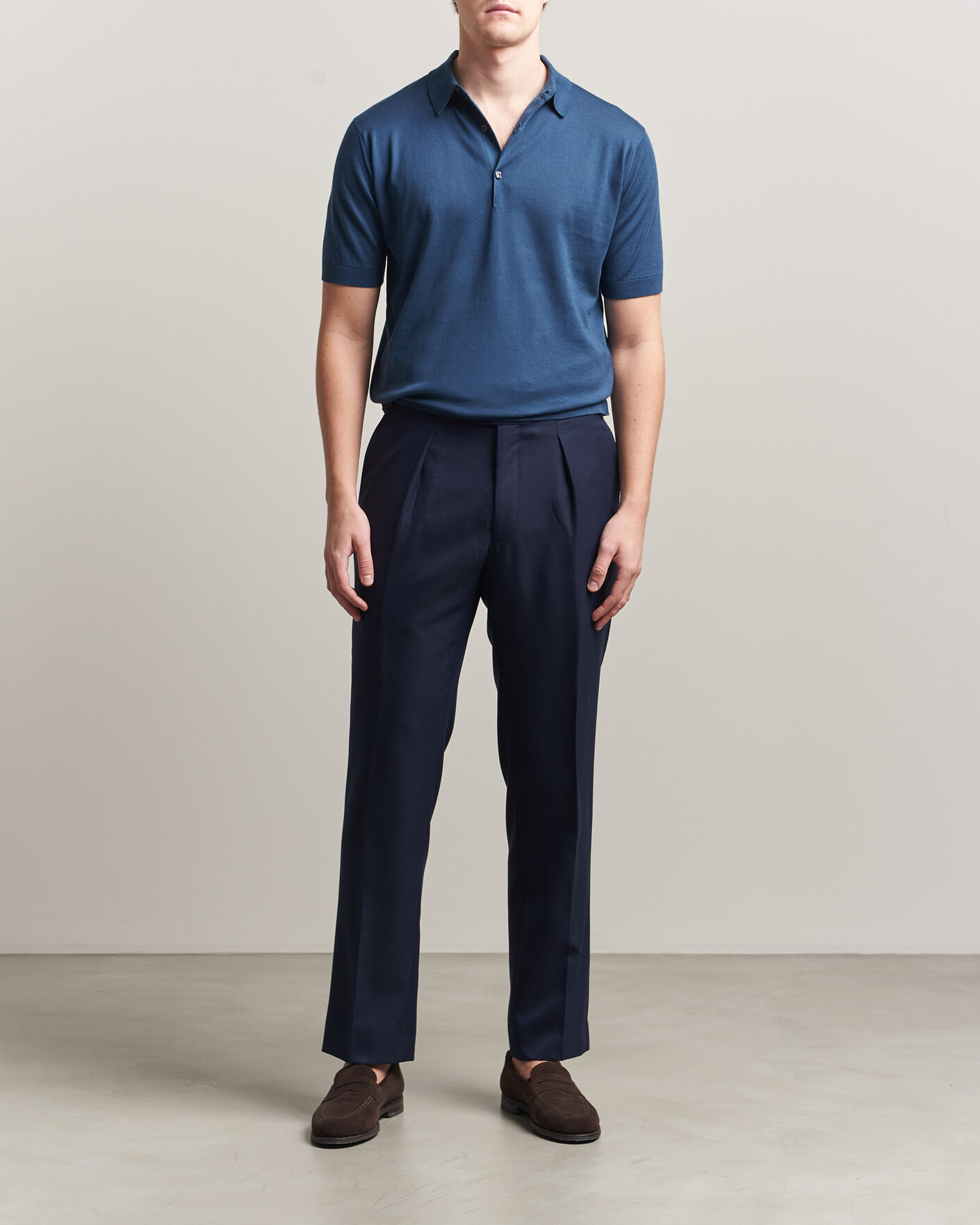 Homme | Polos | John Smedley | Adrian Slim Fit Sea Island Cotton Polo Delft Blue