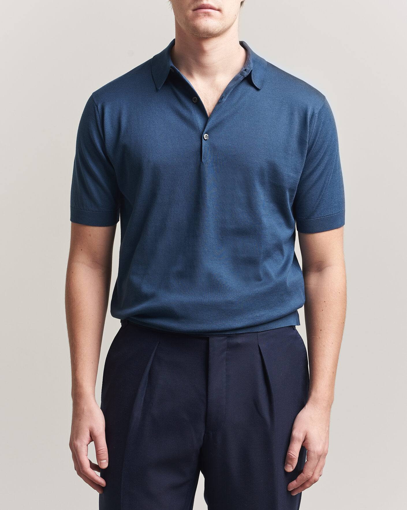 Homme | Polos | John Smedley | Adrian Slim Fit Sea Island Cotton Polo Delft Blue