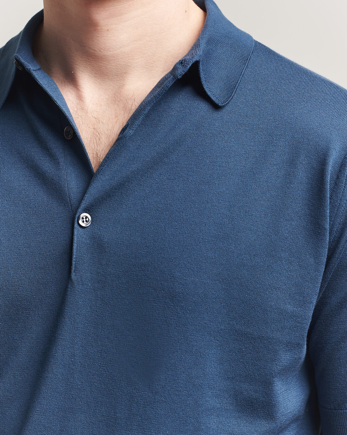 Homme | Polos | John Smedley | Adrian Slim Fit Sea Island Cotton Polo Delft Blue