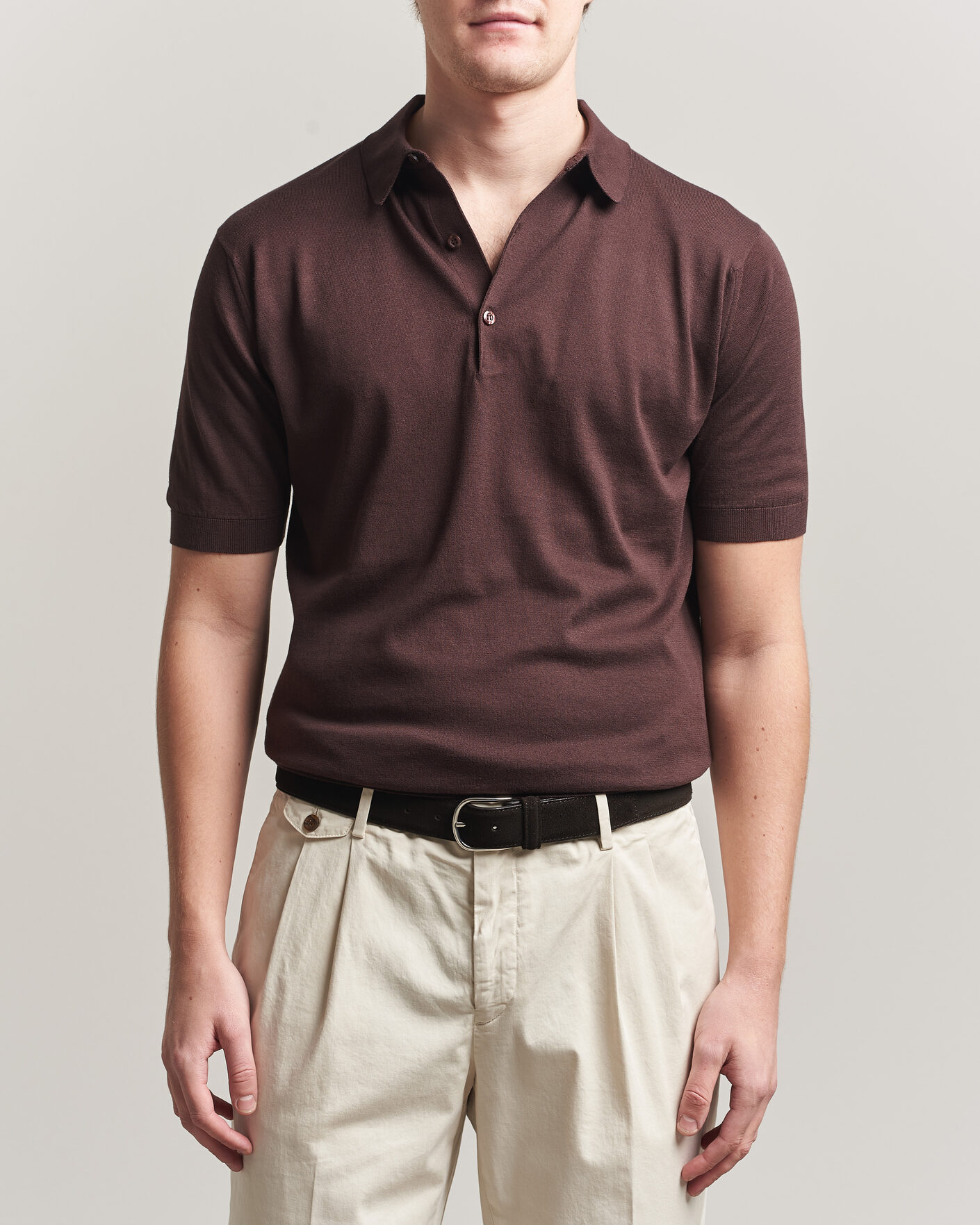 Homme | Polos | John Smedley | Adrian Slim Fit Sea Island Cotton Polo Raisin Brown