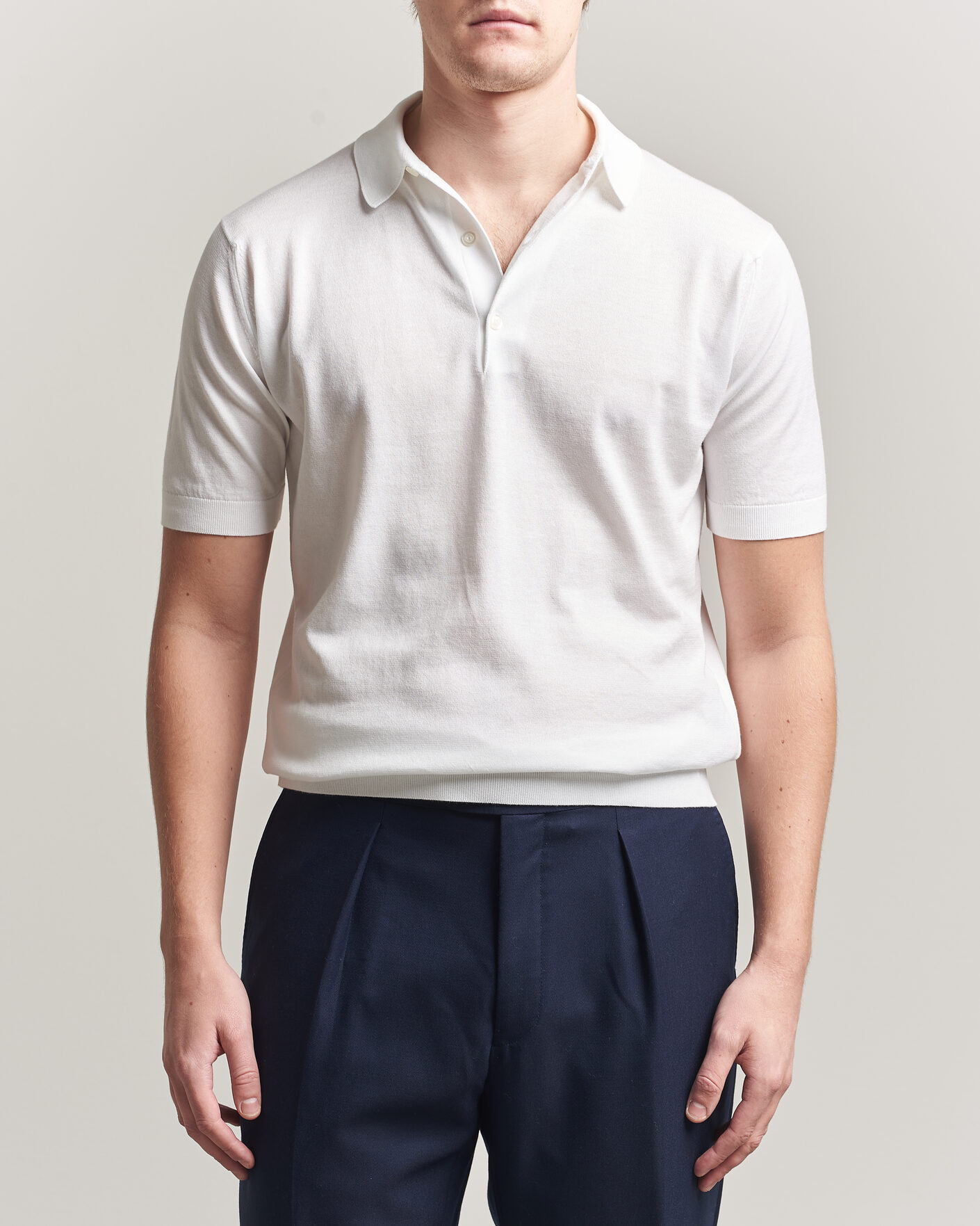 Homme | Polos | John Smedley | Adrian Slim Fit Sea Island Cotton Polo White