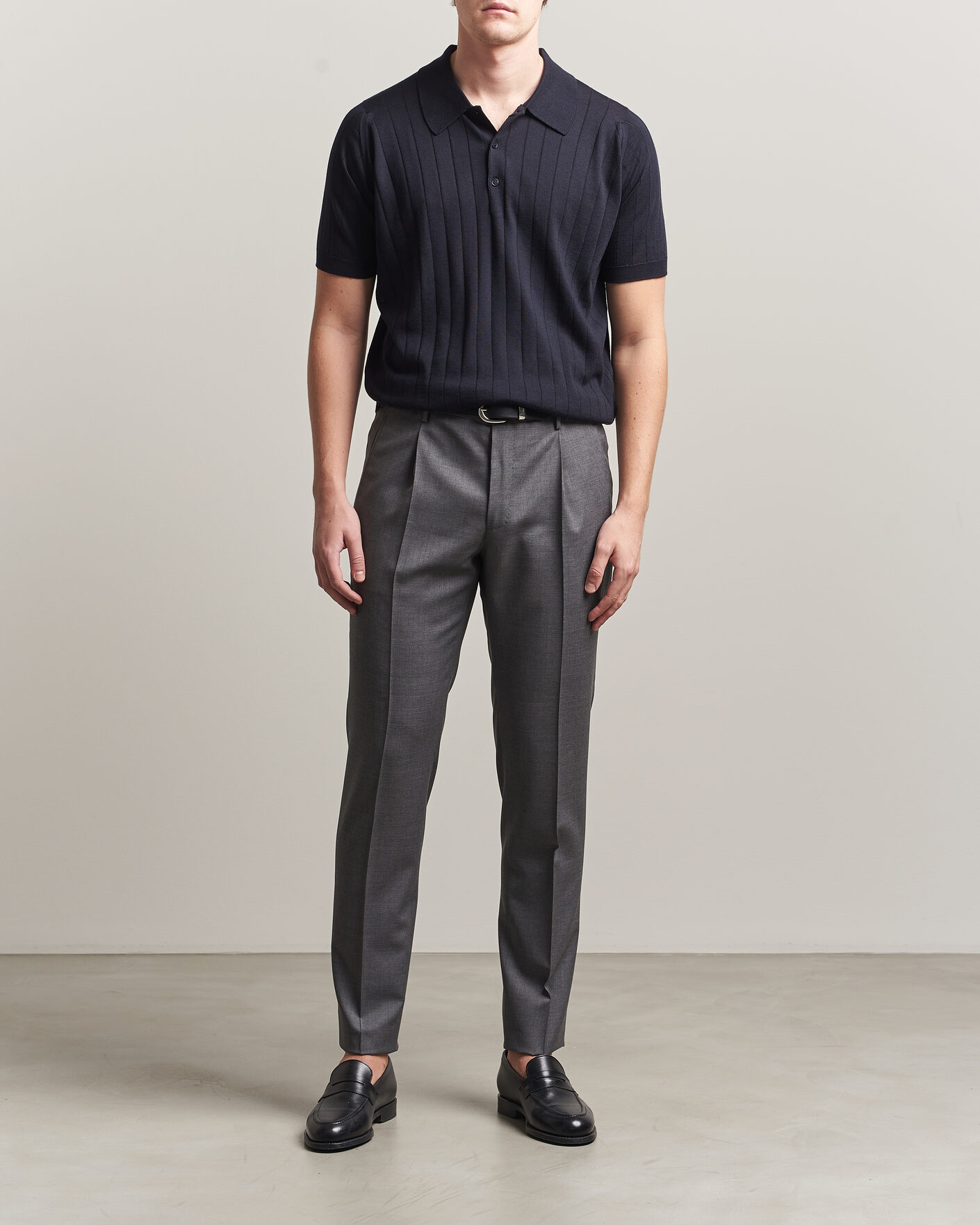 Homme | Polos | John Smedley | Williams Merino/Cotton Knitted Polo Navy