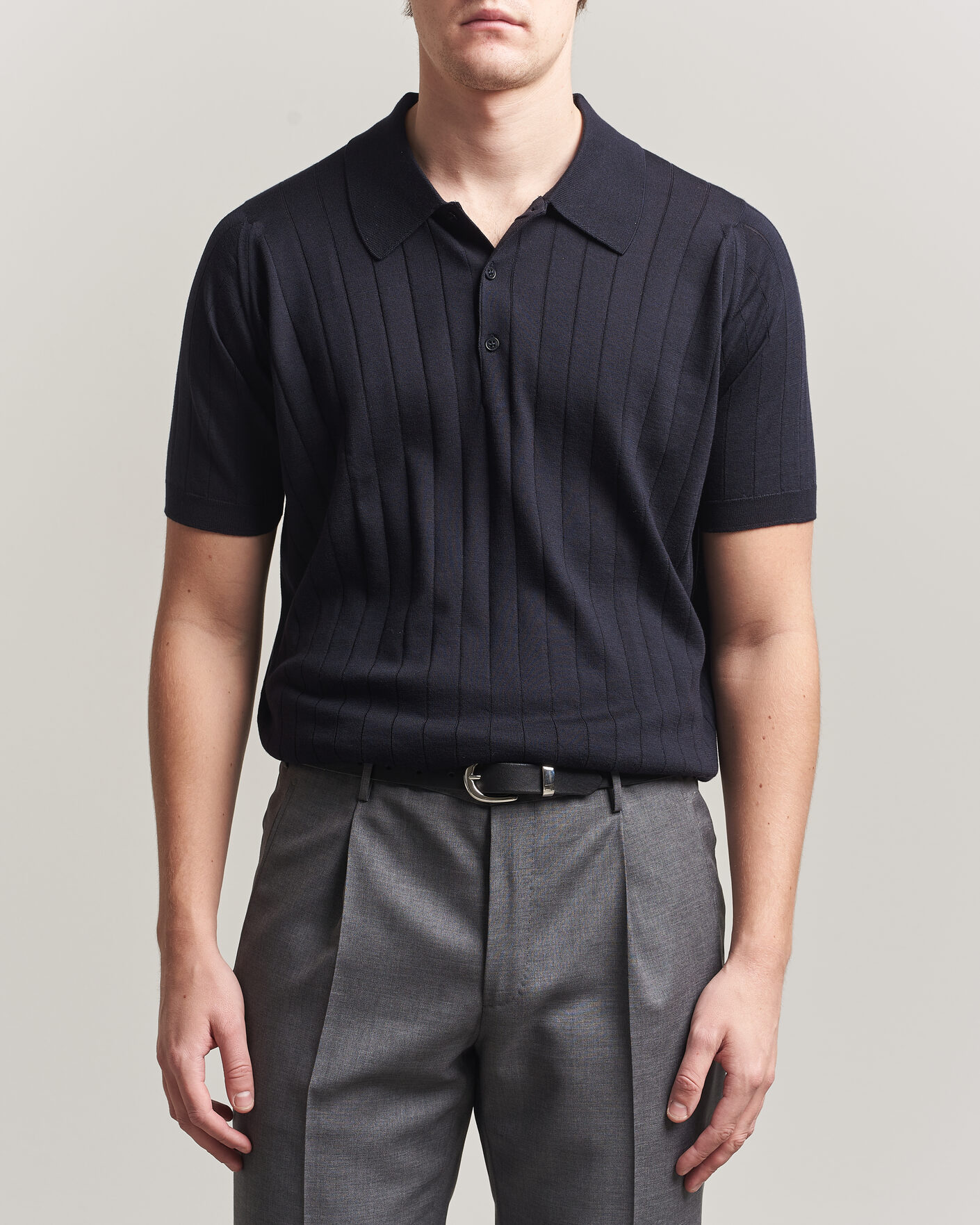Homme | Polos | John Smedley | Williams Merino/Cotton Knitted Polo Navy