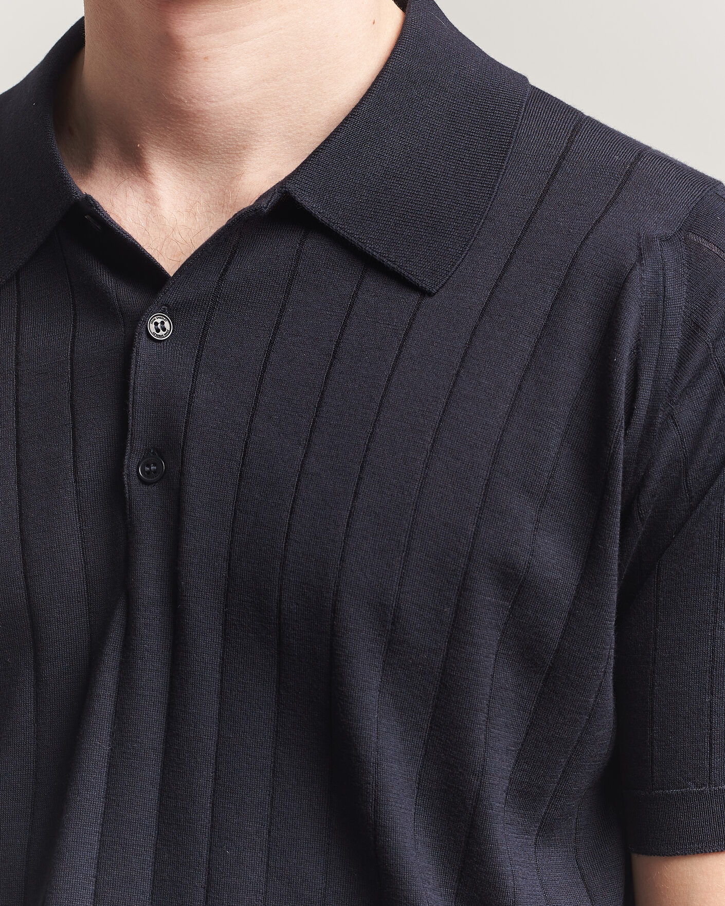 Homme | Polos | John Smedley | Williams Merino/Cotton Knitted Polo Navy
