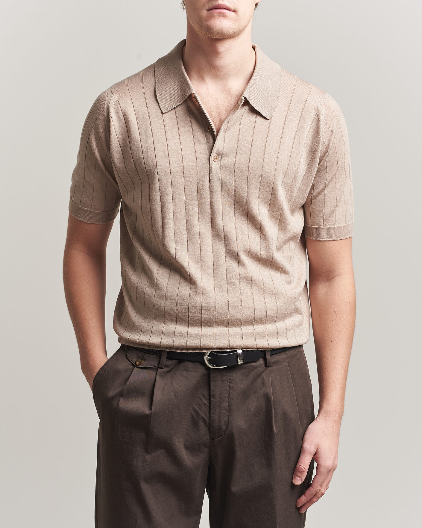 Homme | Polos | John Smedley | Williams Merino/Cotton Knitted Polo Oat
