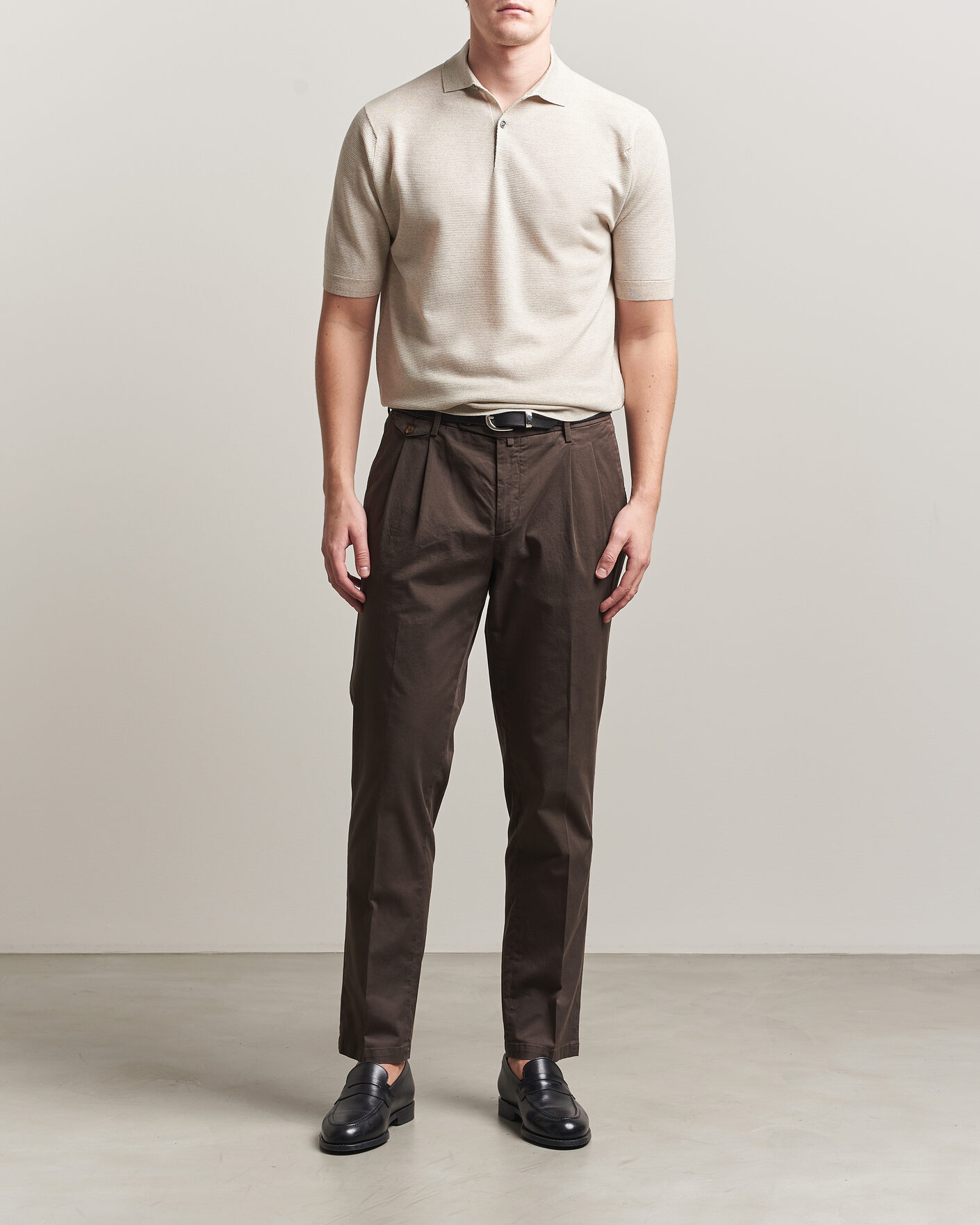 Homme | Polos | John Smedley | 14 Singular Knitted Textured Polo Grey Fleece