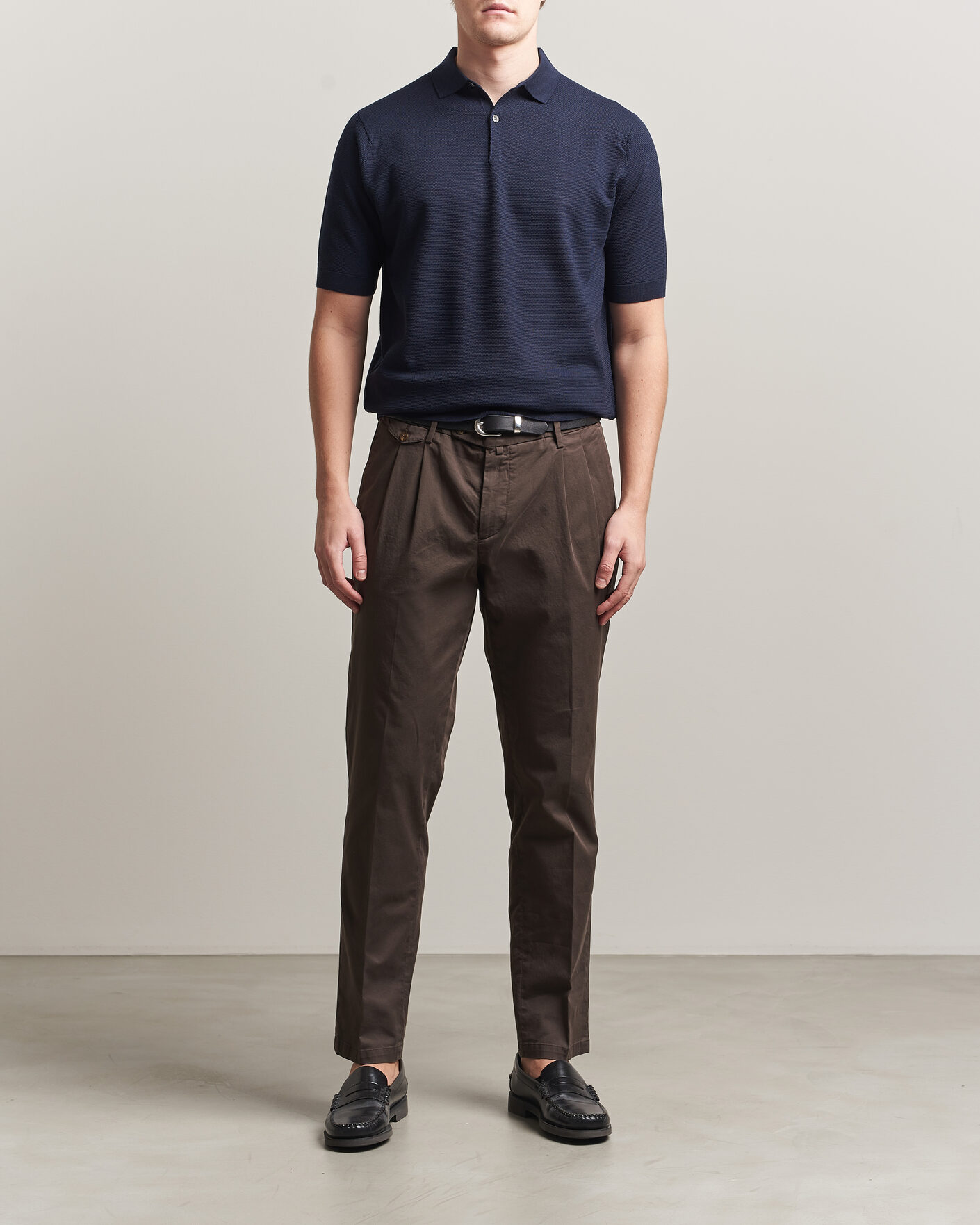 Homme | Polos | John Smedley | 14 Singular Knitted Textured Polo Midnight