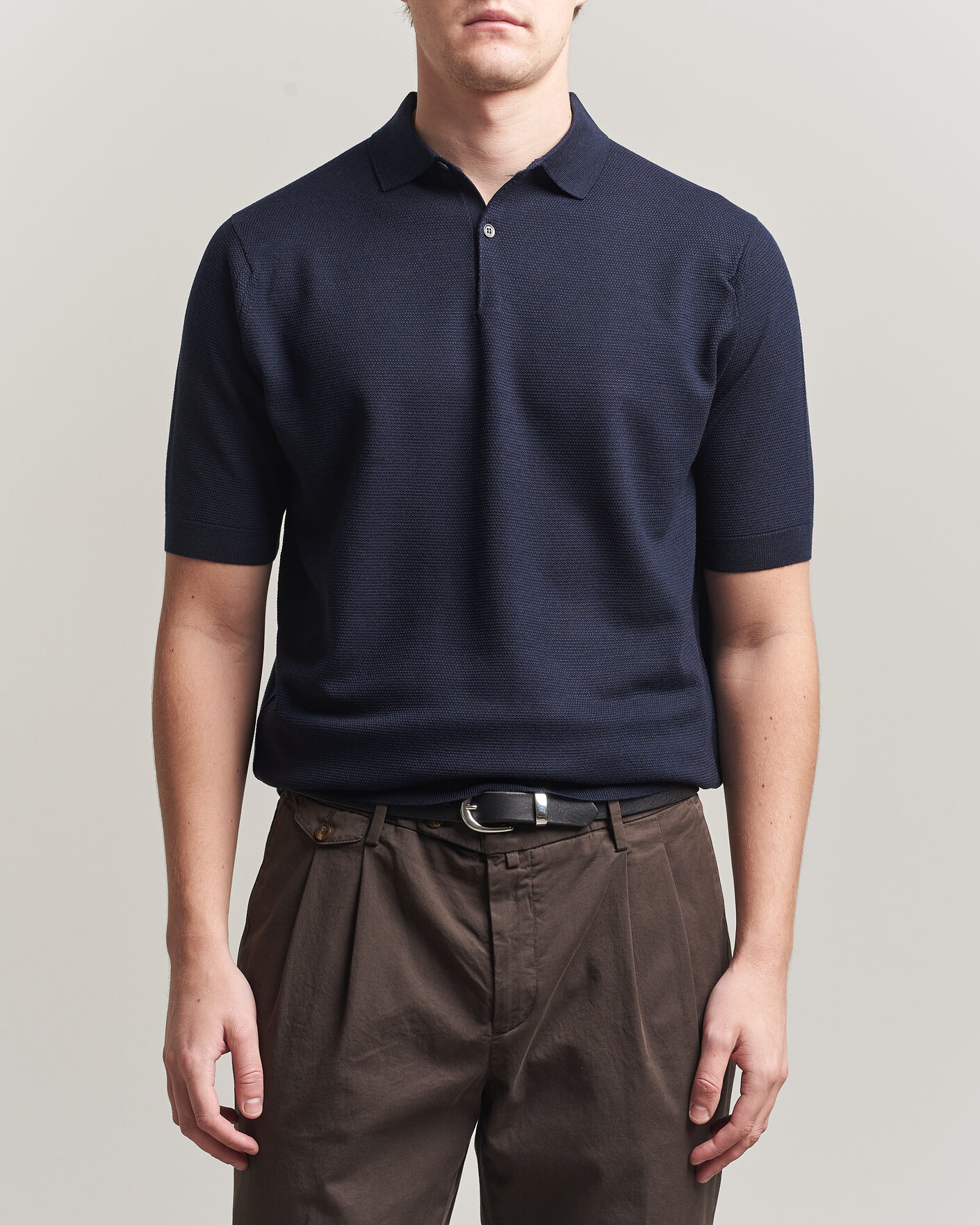 Homme | Polos | John Smedley | 14 Singular Knitted Textured Polo Midnight