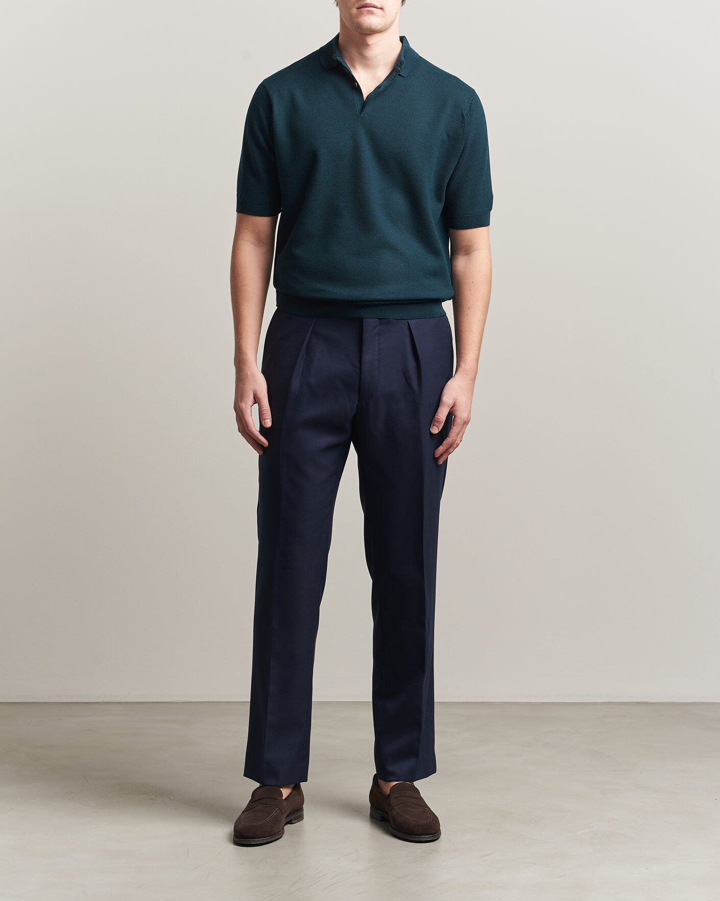 Homme | Polos | John Smedley | 14 Singular Knitted Textured Polo Richardson Green