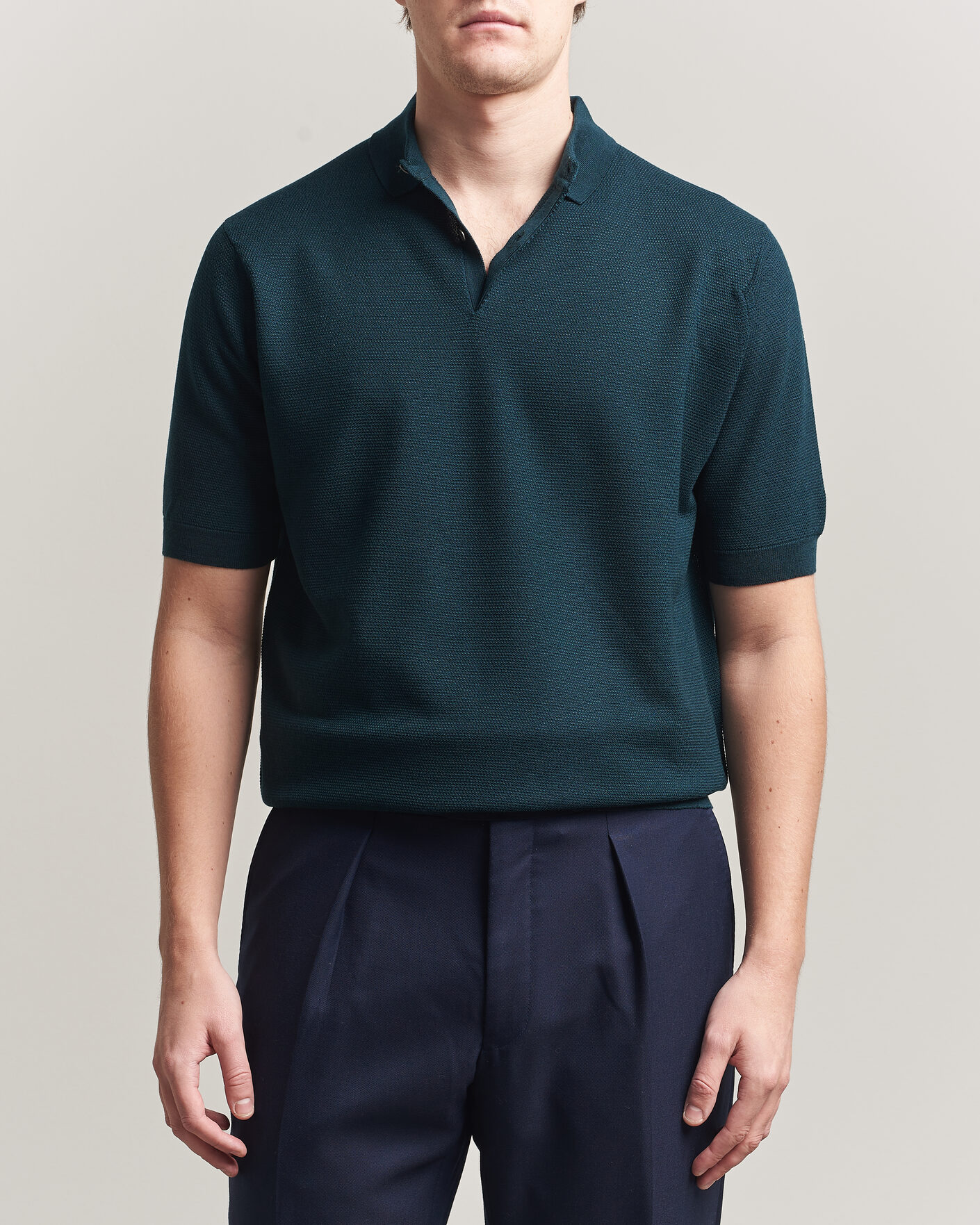 Homme | Polos | John Smedley | 14 Singular Knitted Textured Polo Richardson Green