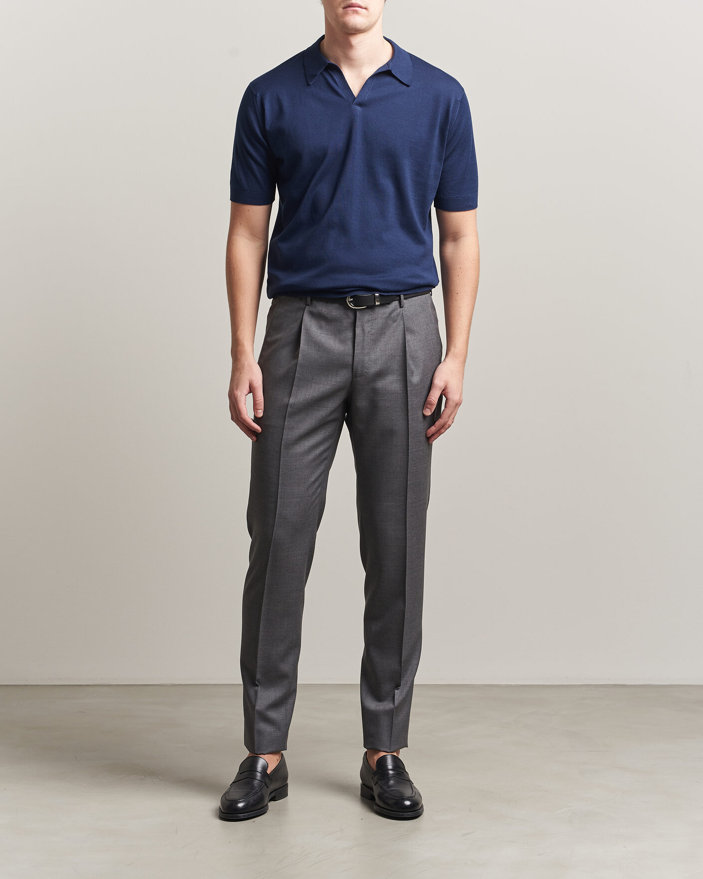 Homme | Polos | John Smedley | Noah Open Collar Sea Island Polo French Navy