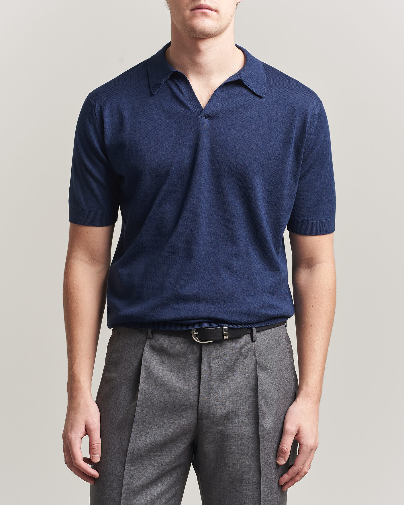 Homme | Polos | John Smedley | Noah Open Collar Sea Island Polo French Navy