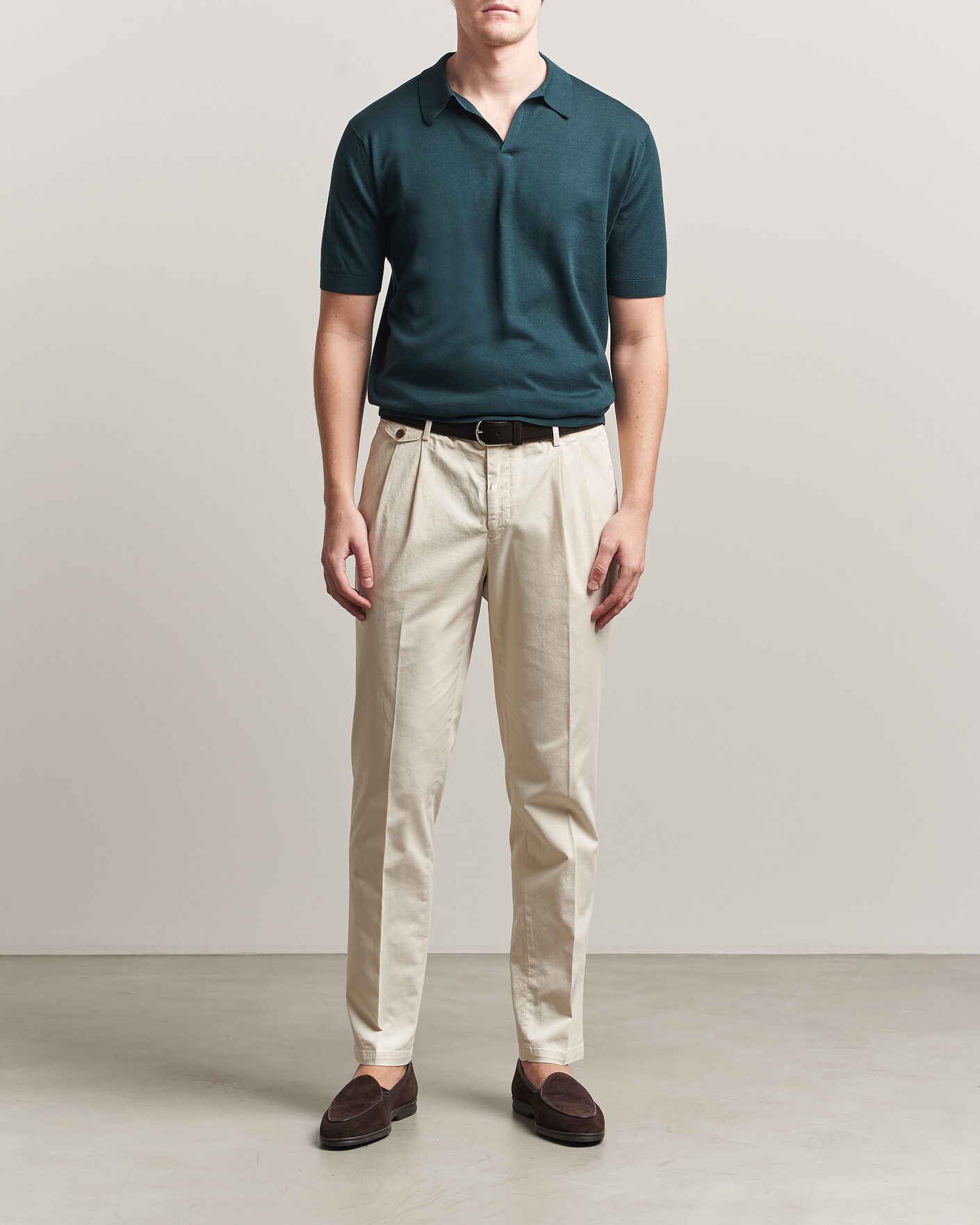 Homme | Polos | John Smedley | Noah Open Collar Sea Island Polo Rainforest
