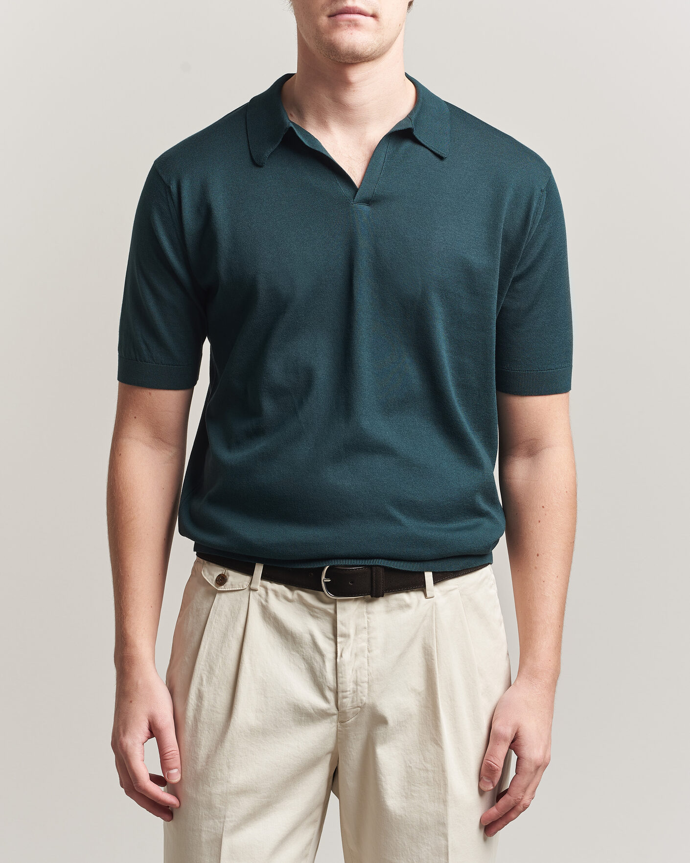 Homme | Polos | John Smedley | Noah Open Collar Sea Island Polo Rainforest