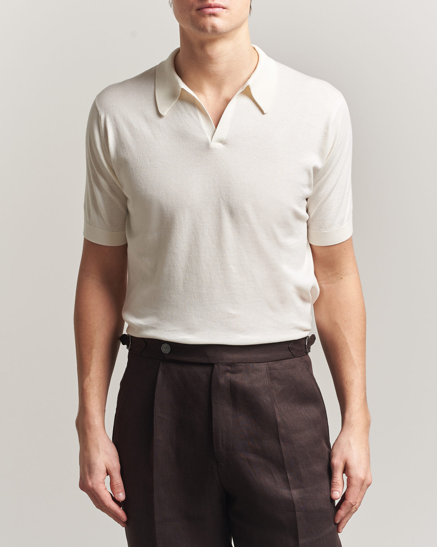 Homme | Polos | John Smedley | Noah Open Collar Sea Island Polo Starch