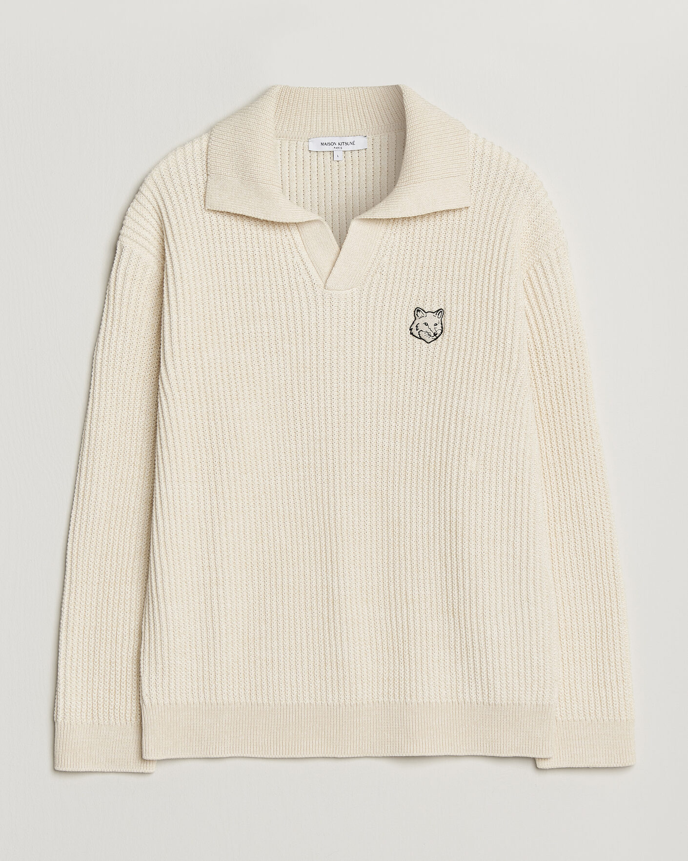 Homme | Polos | Maison Kitsuné | Tonal Fox Head Rib Knitted Polo Sandshell