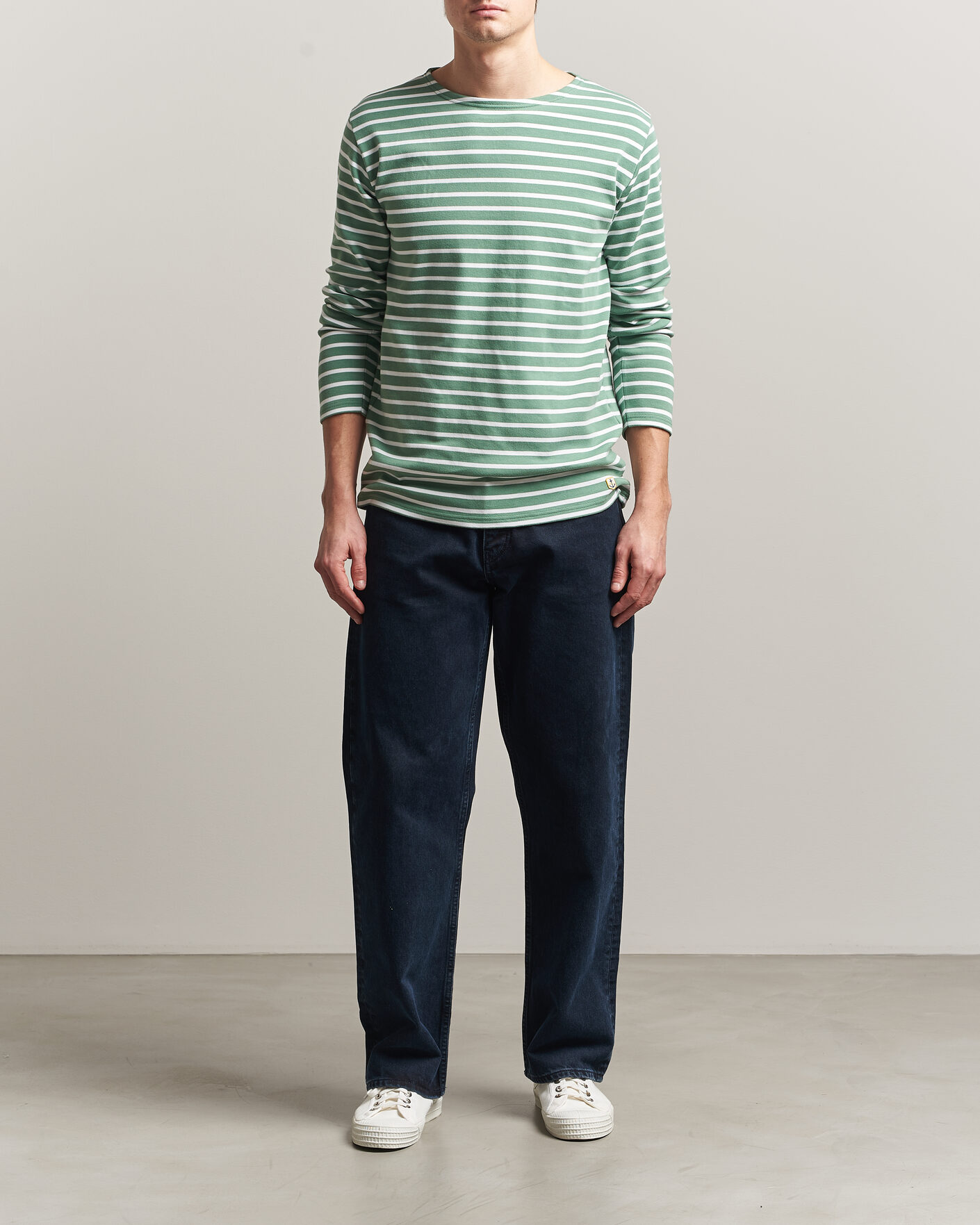 Homme | T-shirts | Armor-lux | Houat Héritage Stripe Long Sleeve T-Shirt Ivy/Blanc