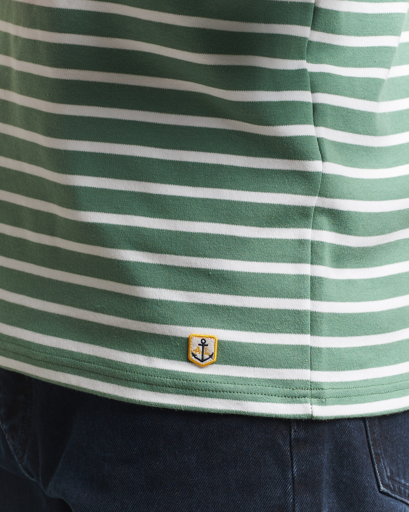 Homme | T-shirts | Armor-lux | Houat Héritage Stripe Long Sleeve T-Shirt Ivy/Blanc