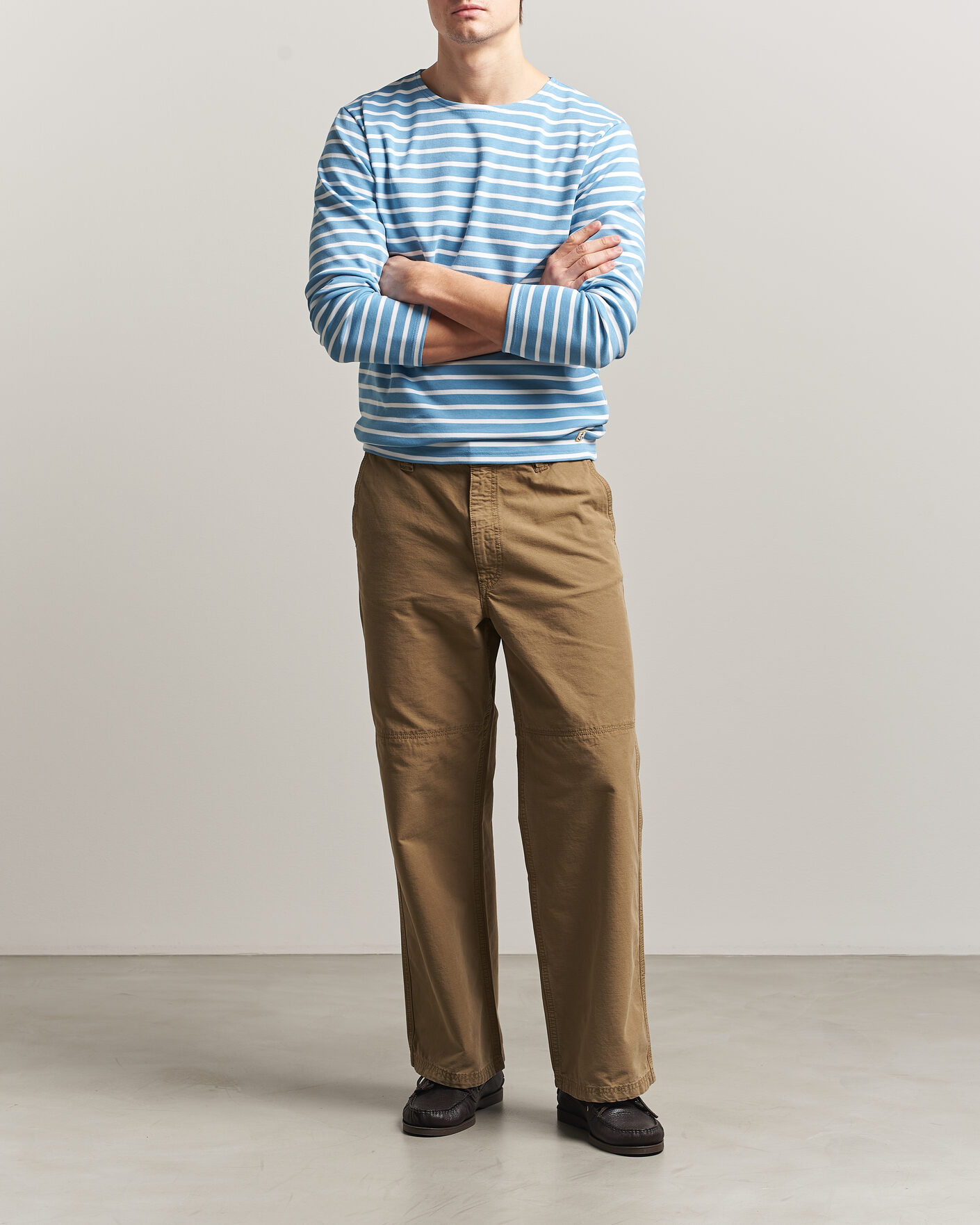 Homme | T-shirts | Armor-lux | Houat Héritage Stripe Long Sleeve T-Shirt Waterfall/Blanc