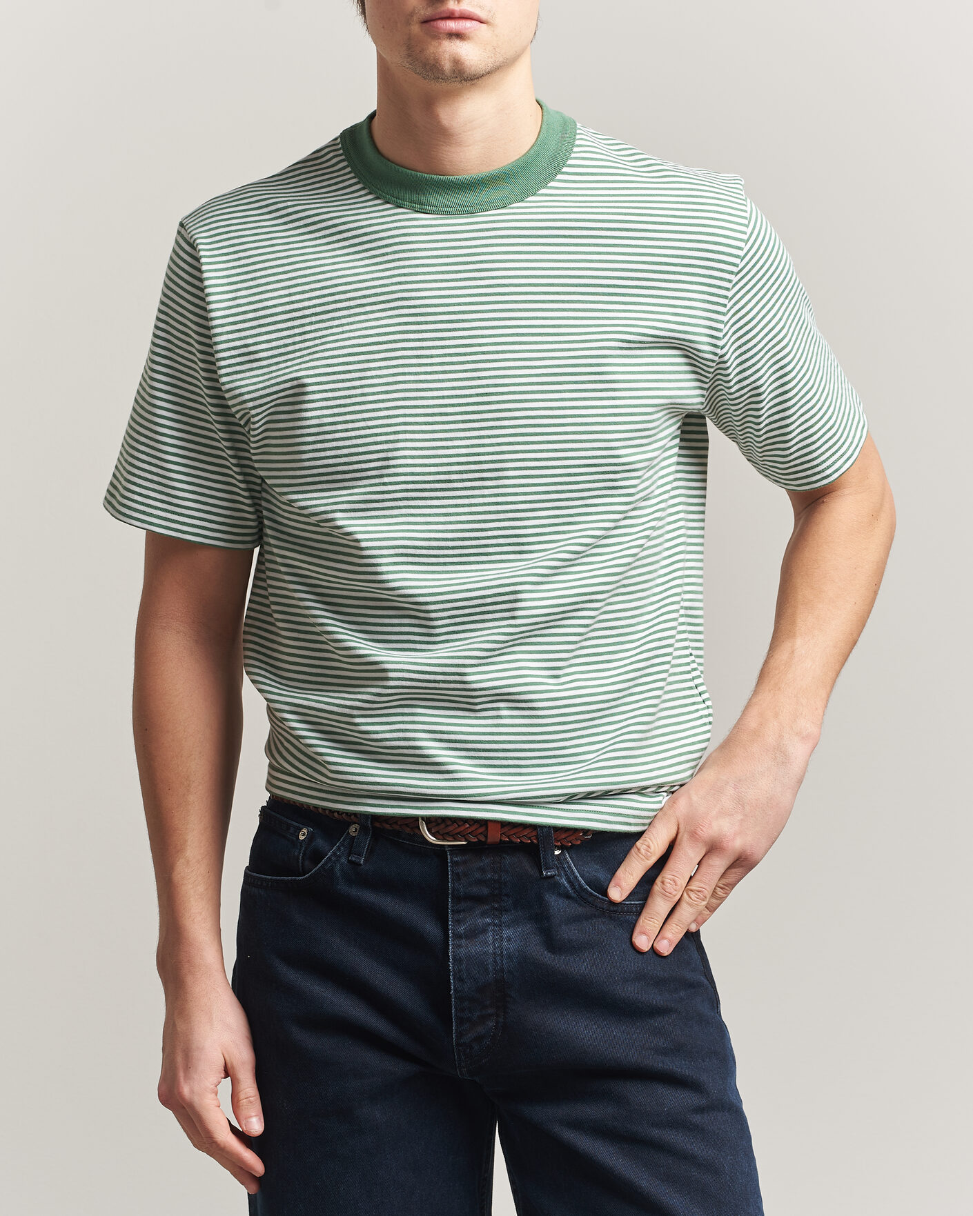 Homme | T-shirts | Armor-lux | Callac Héritage Stripe T-Shirt Ivy/Blanc